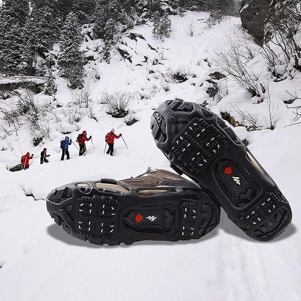 Proberos 1 Pair Ice Cleats for Shoes 24 Manganese Steel Spikes Design Ultra Strong Traction Anti-skid Ice Cleats with Fasten Straps Ice Cleats for Outdoor Ice Cleats for Walking, Trekking, Hiking, L