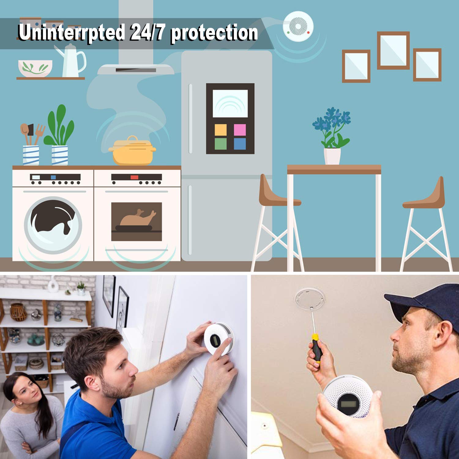 HASTHIP Smoke Detector 2 in1 Carbon Monoxide & Smoke Detector with Alarm, Fire Alarm Battery Operated with 80db Sound and Light Warning Alarm for Home Bedroom Office
