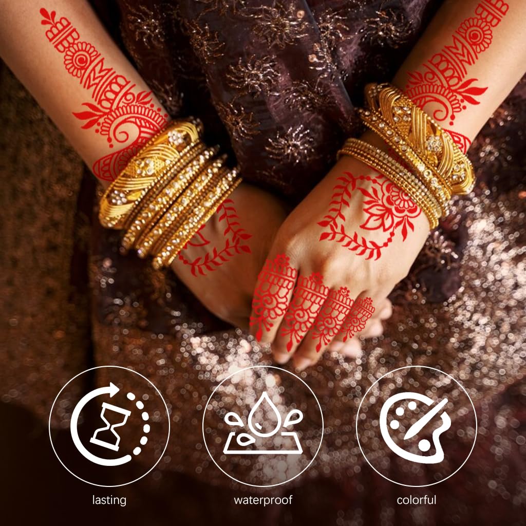 HASTHIP 12 Sheets Waterproof Temporary Golden Creative Element Temporary Tattoos Stickers | Assorted Henna Art Tattoo Sticker for Body Art