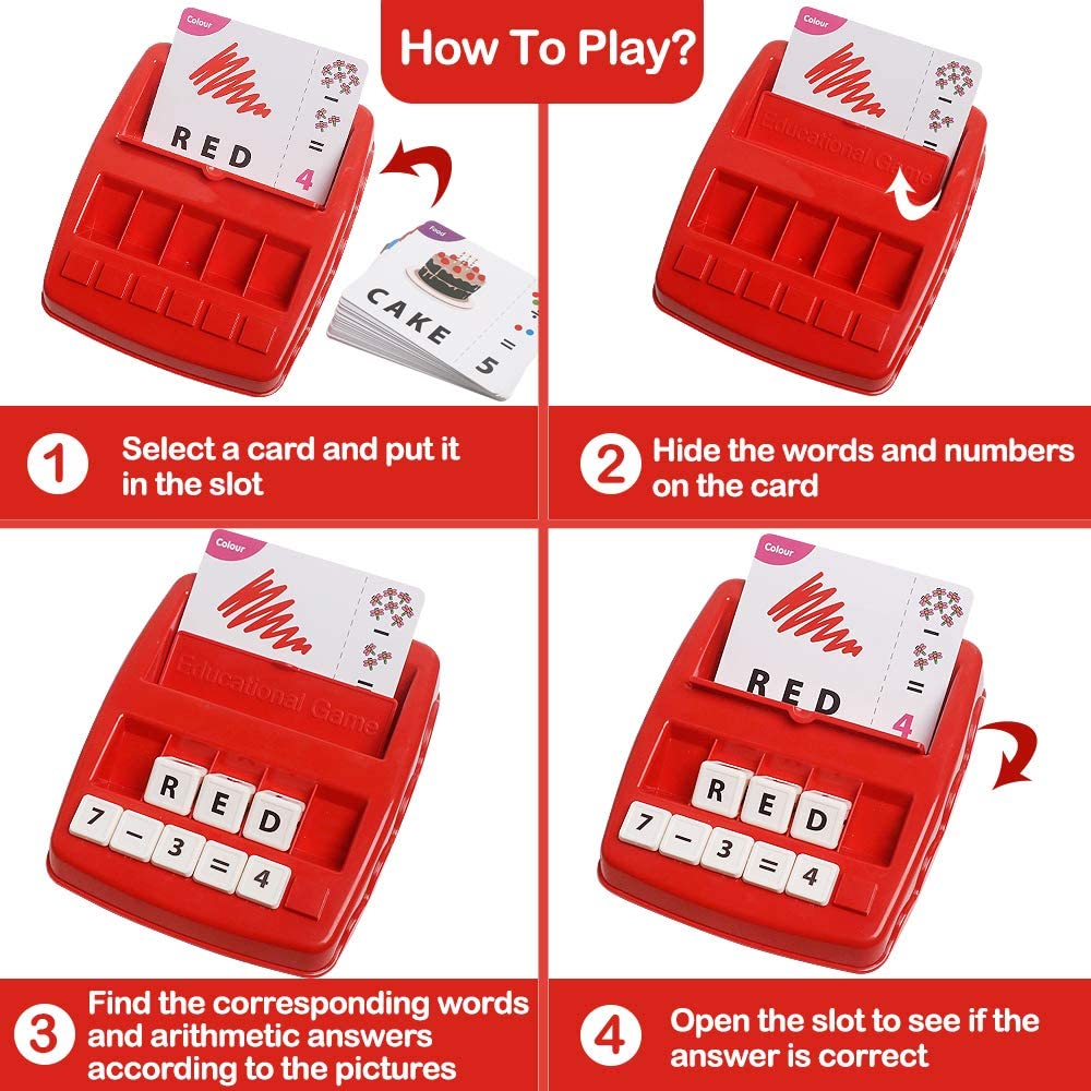 PATPAT Spelling Games for Kids,Brain Games for Kids with Flash Cards,2 in 1 Matching Letter and Number Games for Boys and Girls Sight Words Recognition Kindergarten Teaching Tools Preschool 3-8 - Red
