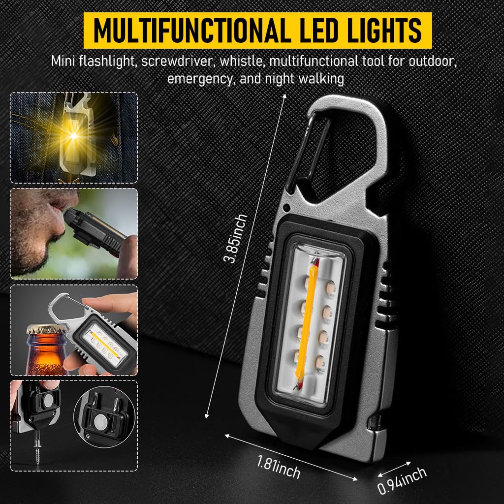 ELEPHANTBOAT 4 in 1 USB Rechargeble Keychain LED Flashlight 1000Lumens Yellow Light LED Magnet Mini Flashlight with Screwdrivers, Whistle, Multitool for Outdoor, Emergency, Night Walking