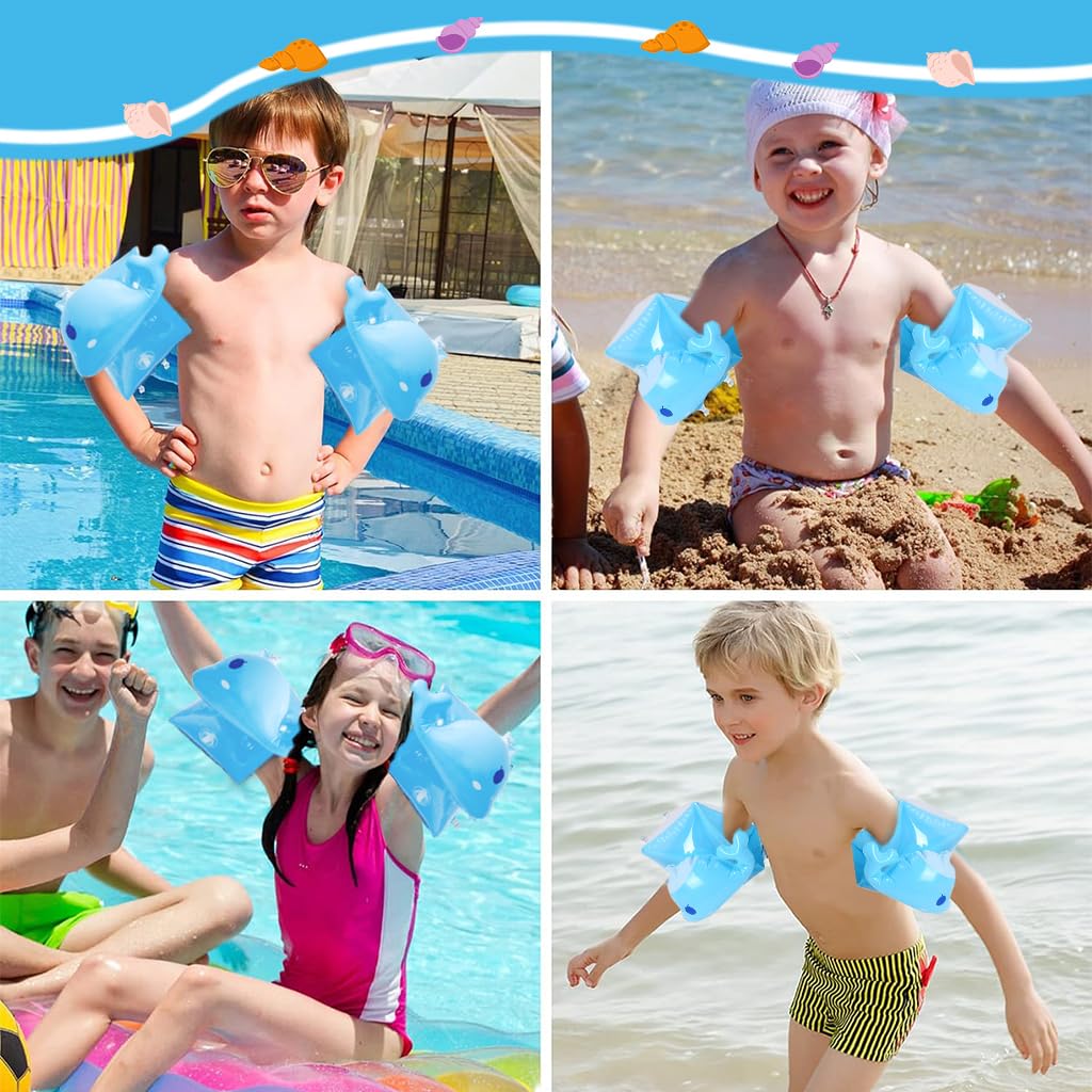 Proberos Inflatable Buoyancy Floats for Kids Cartoon Blue Whale Inflatable Swimming Guards Swimming Training Arm Float Kids Swimming Pool Float Arm Ring for Kids Aged 25-55lbs, One Pair