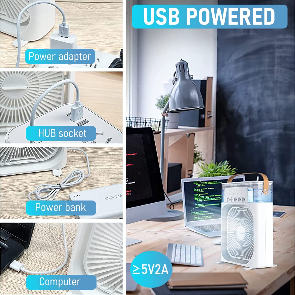ZORBES USB Cooling Fan 2 in 1 Desk Air Humidifier Fan LED Cooling Fan with 3 Speed & 5 Mist Spray Mode Portable Evaporative Air Cooler with Cooling Fan for Bedroom, Office, Dorm