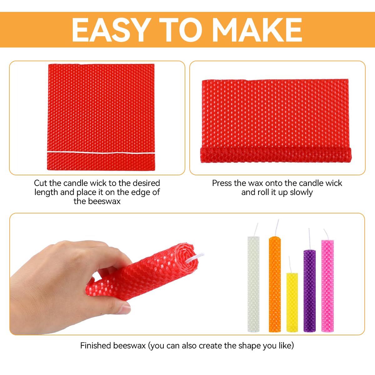 HASTHIP 12 Beeswax Sheet with 12 Candle Wicks Colorful Beeswax Sheets for DIY Wax Crafting Child-Friendly Non-Toxic Natural Beeswax Sheets Multipurpose Beeswax Sheet for Candle Making Kit