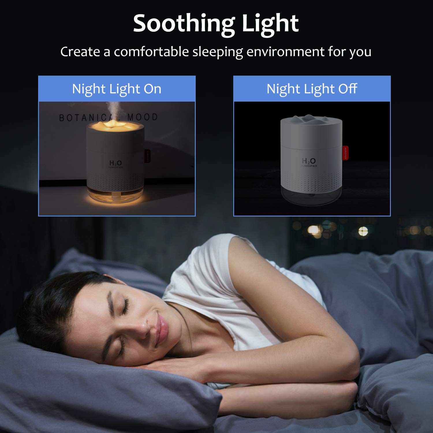 HANNEA 500ml Mini Silent Humidifier Household Car Humidifier Desktop Humidifier with Atmosphere Light Car Office Kids Room Bedroom Auto Shut-Off, 2 Spray Modes,LED (white)