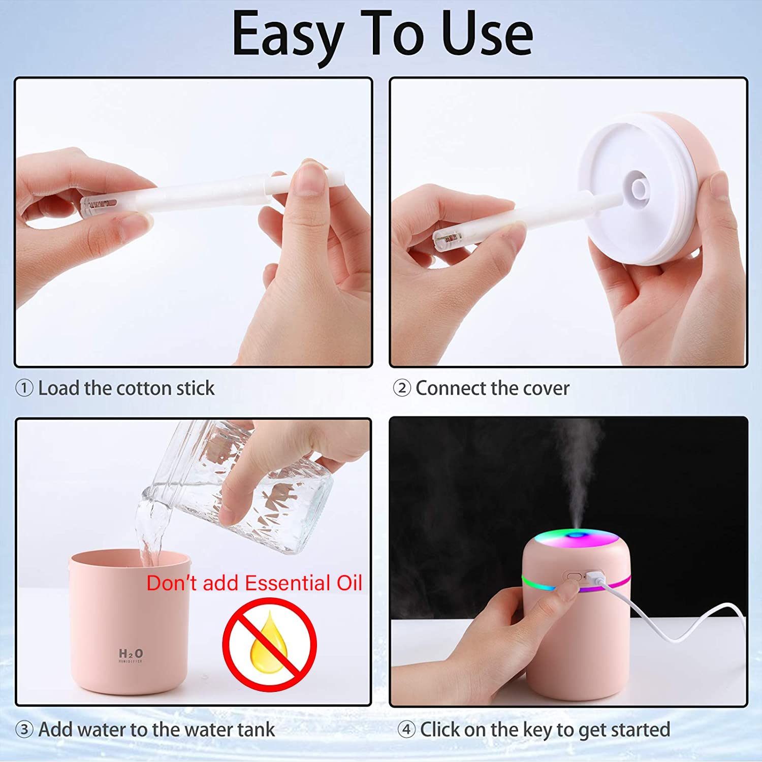 Supvox 300mL Mini Silent Humidifier for Household Car Humidifier Desktop Humidifier with Atmosphere Light Car Office Room Bedroom Auto Shut-Off, 2 Spray Modes (White)