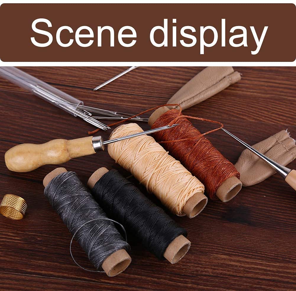 HASTHIP Leather Sewing Kit, Leather Working Kit with Large-Eyed Stitching Needles, Waxed Thread, Leather Upholstery Repair Kit, Leather Sewing Tools for DIY Leather Craft with Storage Bag
