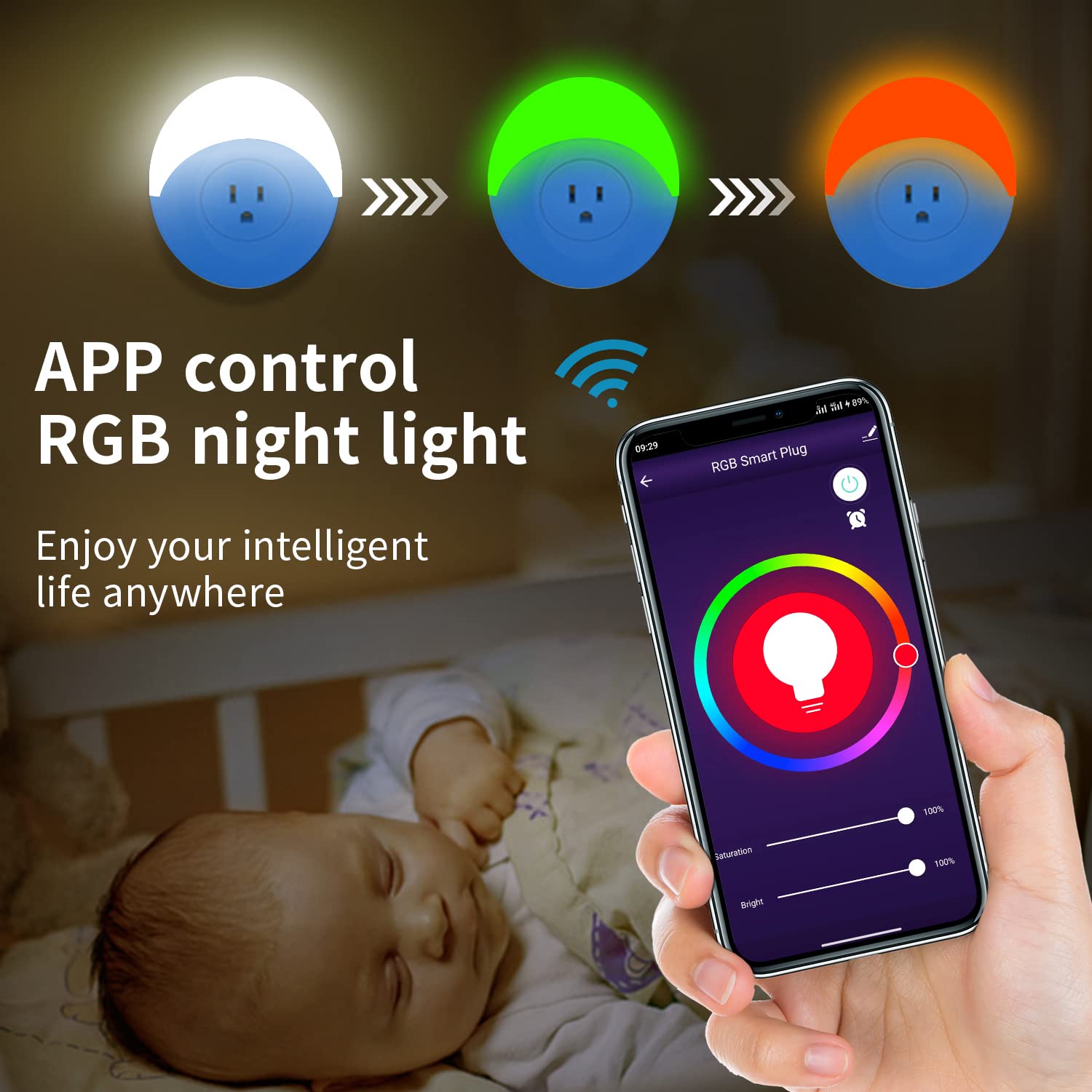 ZORBES Smart Plug with 6000K RGB Night Light, WiFi Power Plug Socket Compatible with Alexa and Google Assistant, Smart Home Plugs with Timer Fuction & Group Controller,Plug and Play, 2.4G WiFi Only