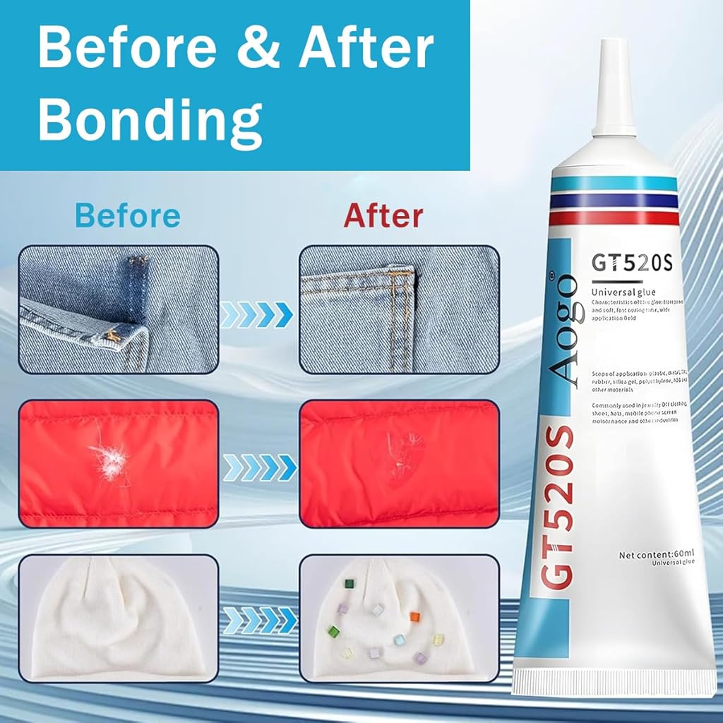HASTHIP Slow Dry Fabric Repair Liquid Glue Multi-Purpose Strong Bond Adhesive for Clothes, DIY Crafts Seamless Repair Glue for All Fabrics, Paper Crafts, Clay Craft, Felt Craft, 60ml, with 2 Pry Bars