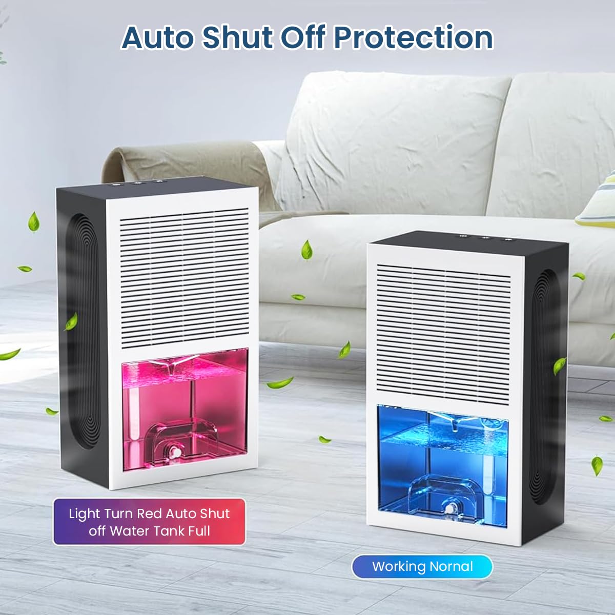 HANNEA 2.4L Dehumidifiers for Room Home, 400 sq. ft Small Dehumidifier for Bedroom Bathroom Cloakroom RV Closet, Quiet Dehumidifier with Auto Shut Off, 7 Colors LED Light