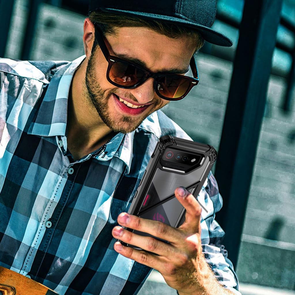 ZORBES Phone Case for Asus ROG Phone 7 TPU Framed Phone Cover for Asus ROG Phone 7 Transparent PC Phone Case with Magnet Folding Phone Stand Shockproof 2 in 1 Phone Case for Asus ROG Phone 7