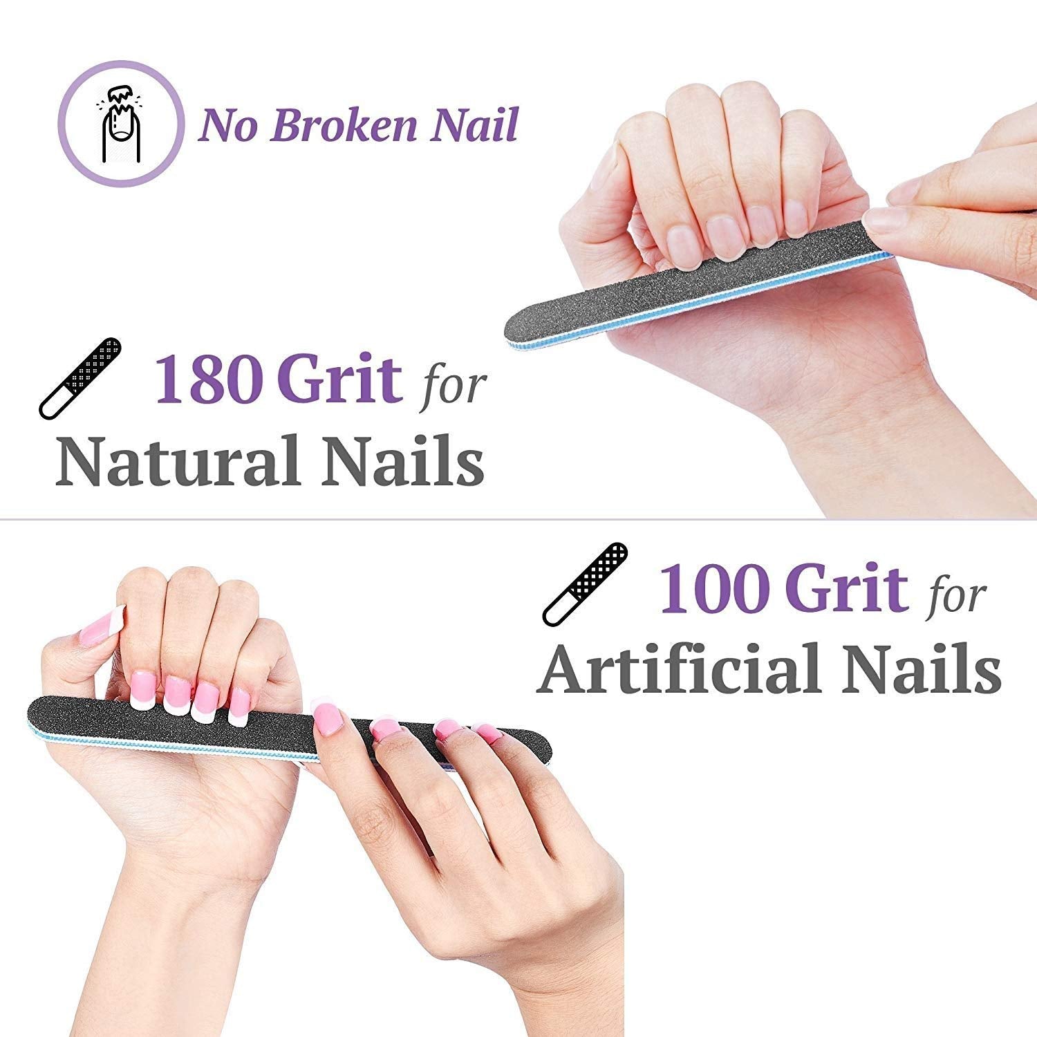 HASTHIP 12Pcs Colorful Professional Manicure Nail Files and Rectangular Nail Art Care Buffer Set Block Tools Kit with 100/180 Grit Nail Shaper