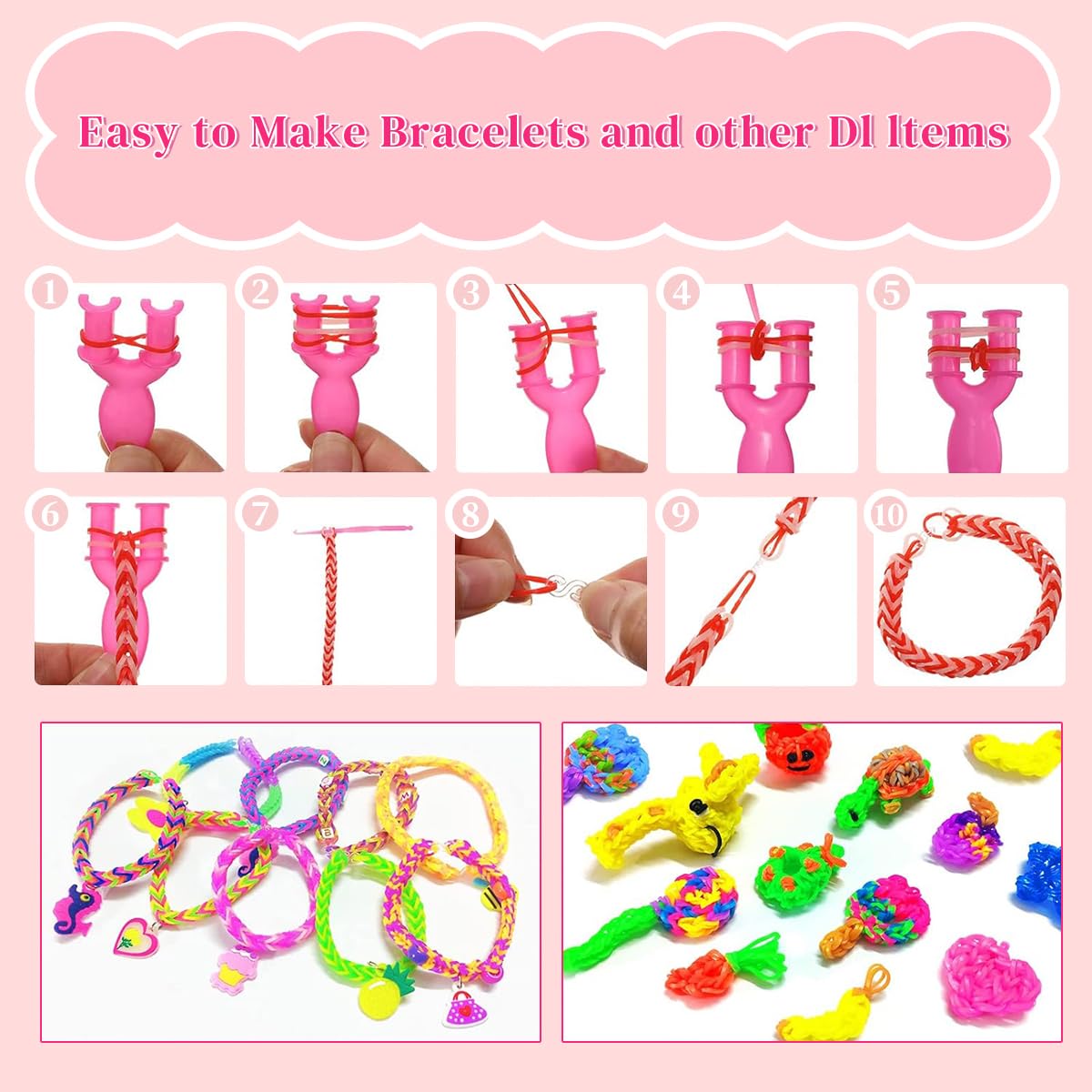 PATPAT 5400+ Loom Band Kit Colorful Rubber Band Bracelet Refill Set Includes 12 Color Loom Bands Kit, 300 S-Clips, 15 Lovely Charms and 6 Crochet Hooks Kits for Kids