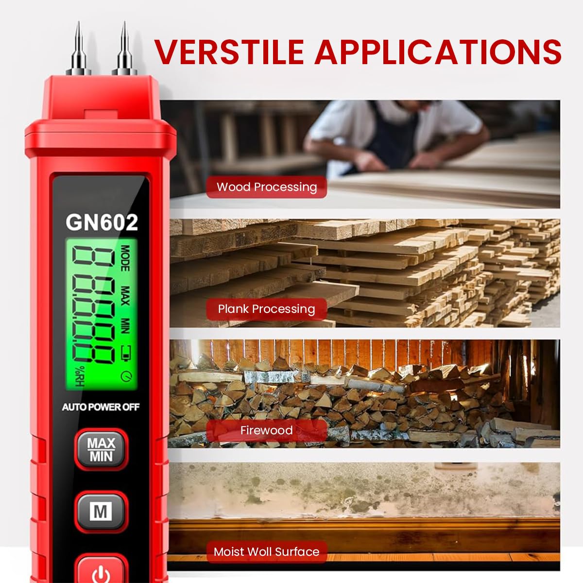Serplex Wood Moisture Meter Pin-Type Moisture Meter 0-58% Precision LCD Backlit Digital Multifunctional Wood Moisture Meter with 7 Calibration Modes for Wood, Firewood, Lumber, Bricks, Floors, Walls