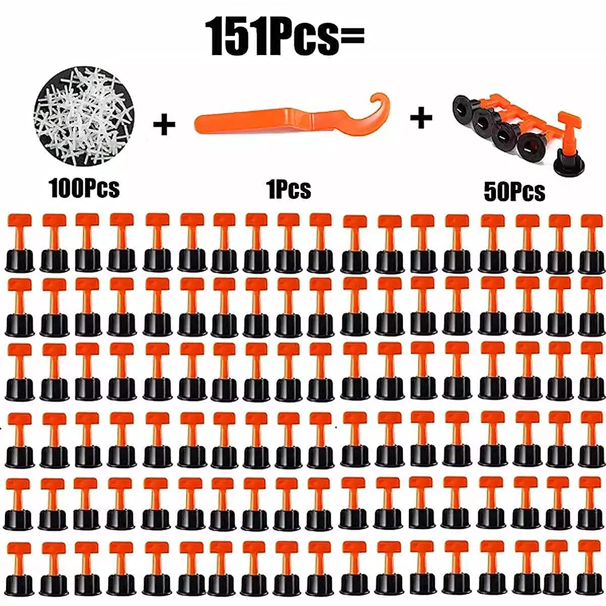 HASTHIP 50 PCS Tile Leveling System Kit with 1.5mm Cross Clip, Tile Leveling System with Special Wrench,Reusable Spacer Flooring Level Tile levellers Set for 5mm-20 MM Tile Tools