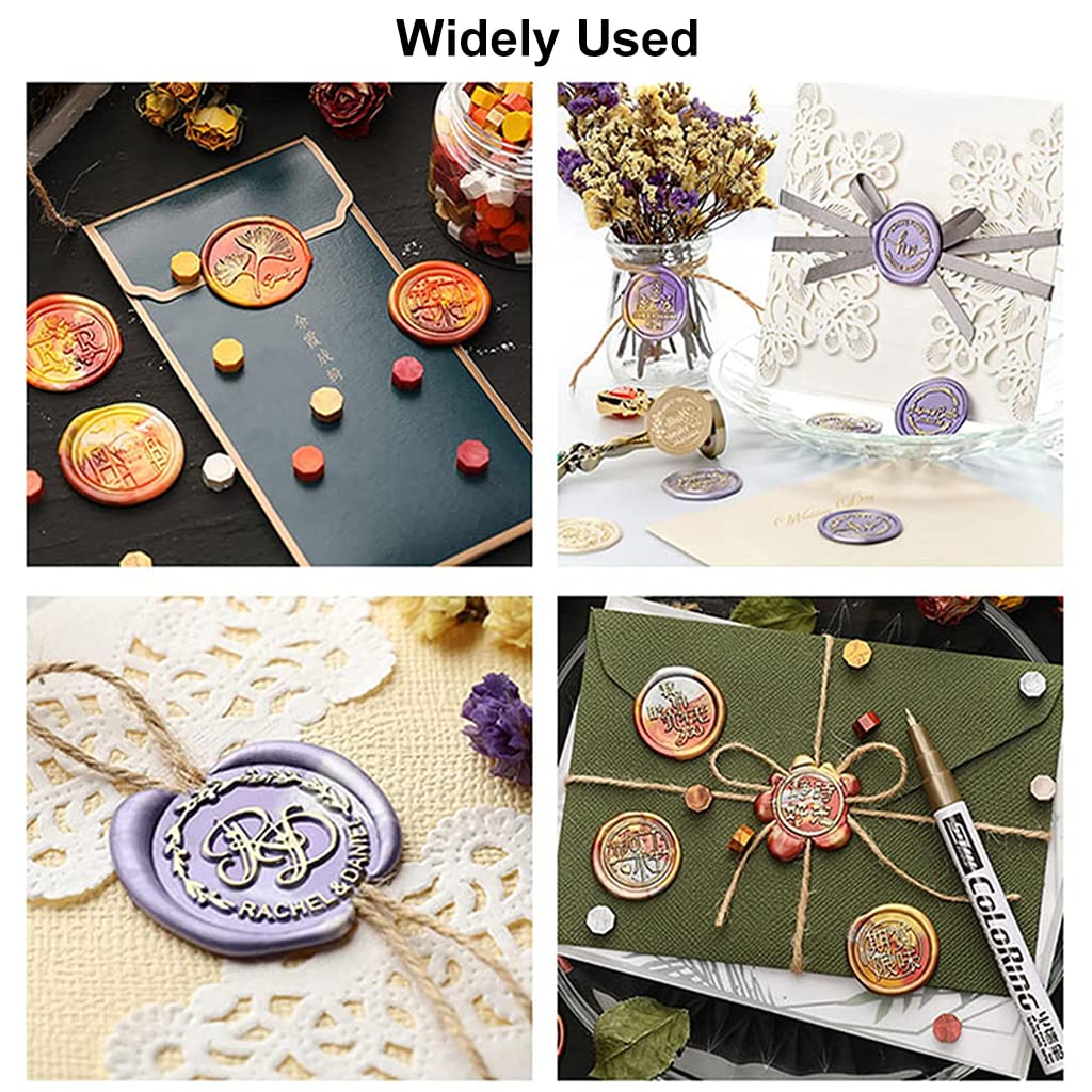 HASTHIP 7Pcs Sealing Wax Stamps Kit Gift Box Set,Copper Seals plus 1 Wooden Wax Seal Stamp Handle for Cards Envelopes and Gift Packaging