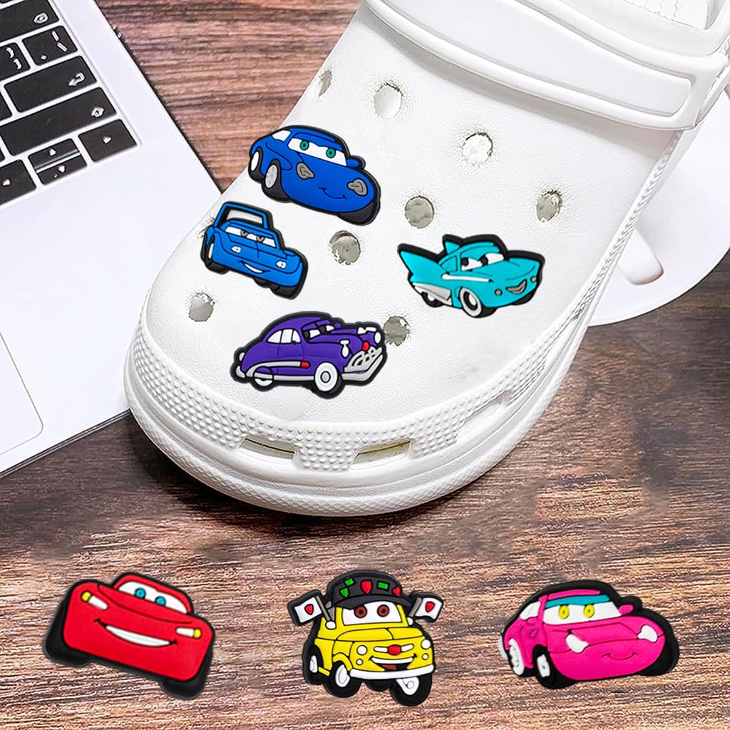 HASTHIP 20pcs Car Shoe Charms for Clog Sandals Shoes DIY Decoration, Cartoon HyperCar Shoes Charm MegaCar PVC Race Cute Clog Pins for Boys Holiday Birthday Gifts Party Favor