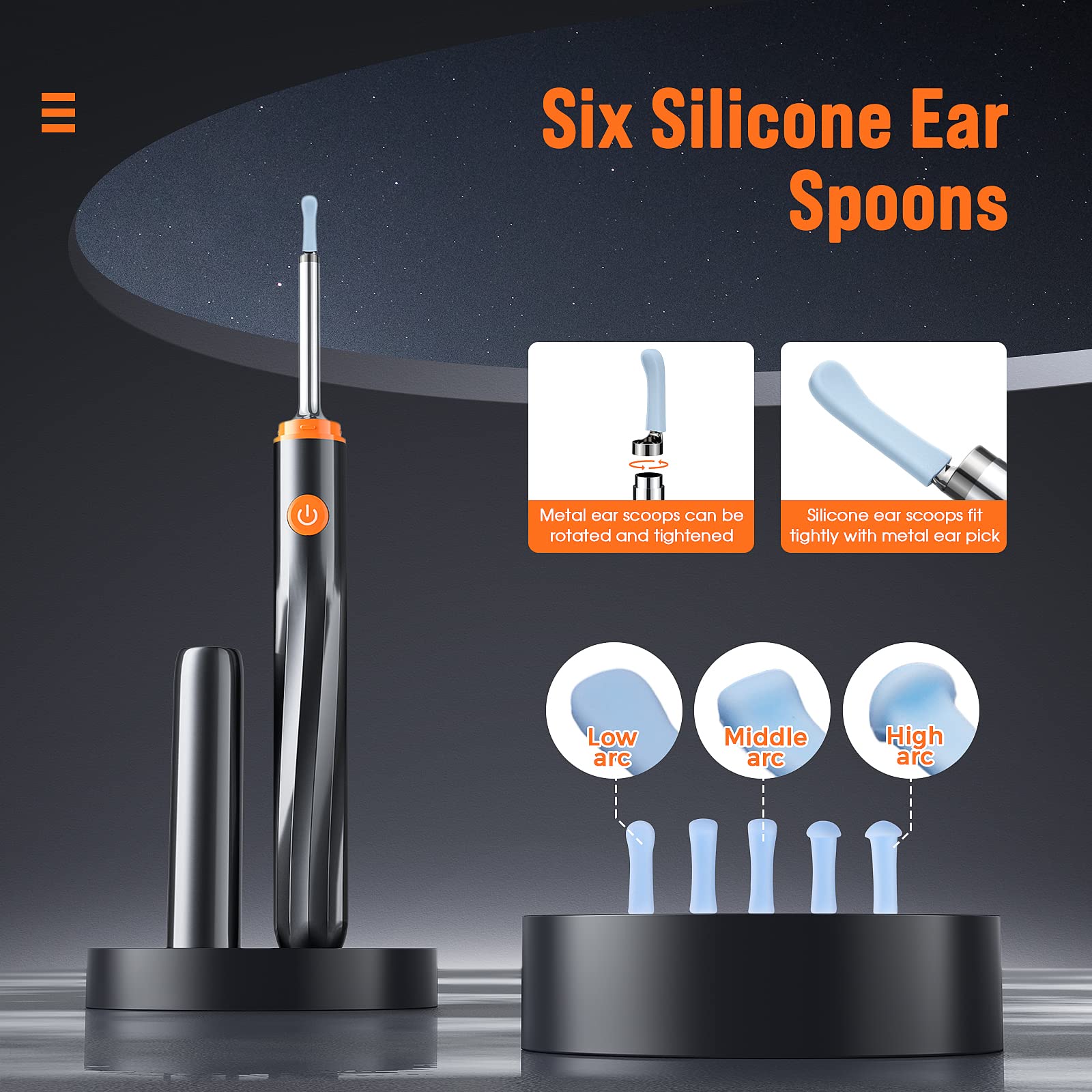 HANNEA Ear Wax Remover Tool Kit Camera with 6 Ear Spoons Ear Cleaner Tool Wireless HD Otoscope 1080P 4mm Ear Wax Cleaner Machine Led Light EarCameraforCleaning Spade Ear Cleaner Camera for IOS & Android