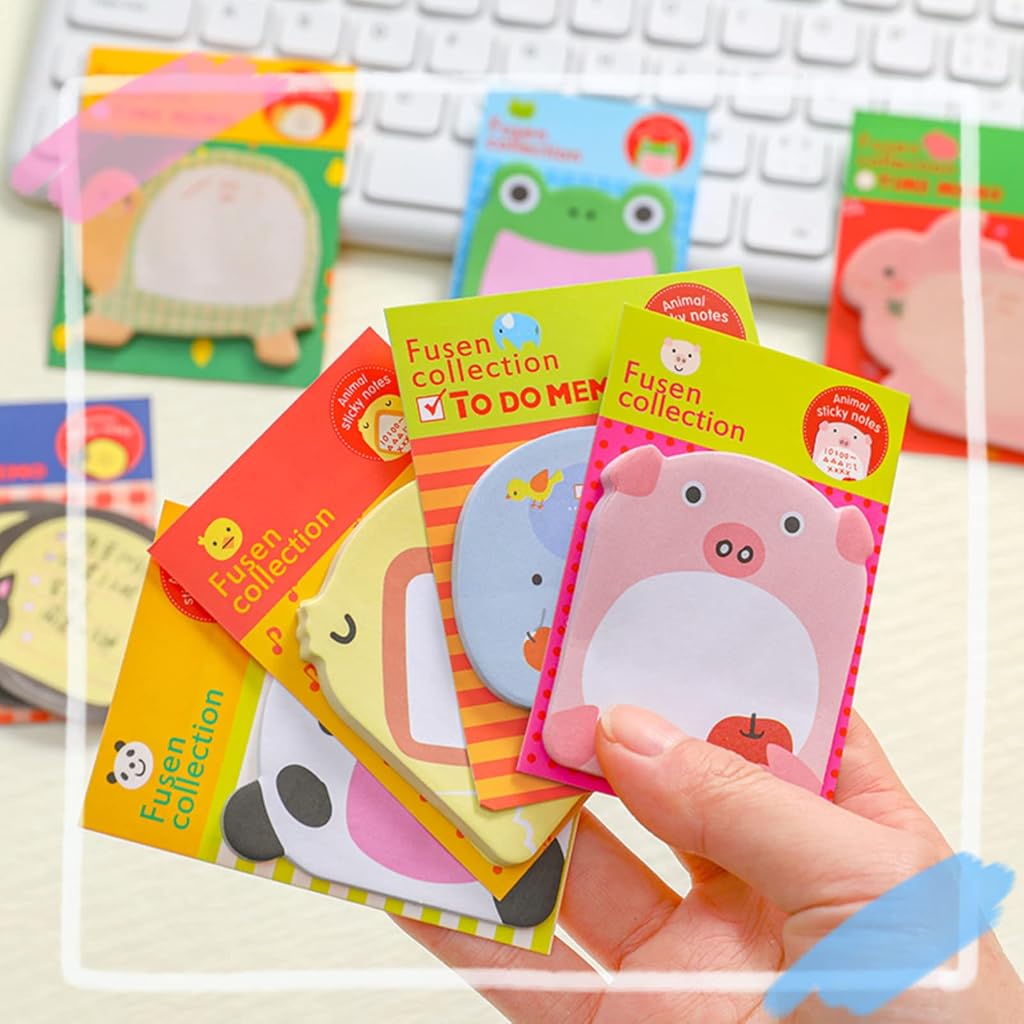 HASTHIP® 24 Pack Sticky Notes Cute 8 Cartoon Patterns Set for Party Bags Animal Designs Bag Fillers for Kids Pad for Students Office Staffs 2 PCS