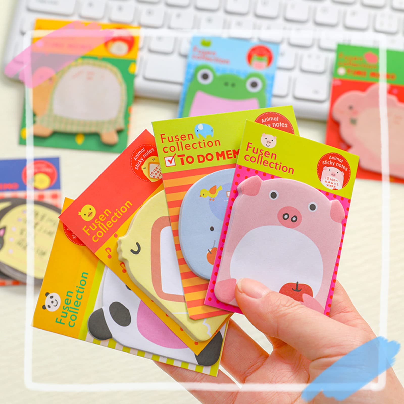HASTHIP 24 Pack Sticky Notes, Cute Sticky Notes, 8 Cartoon Patterns Sticky Notes Set for Party Bags Animal Designs Party Bag Fillers for Kids, Sticky Notes Pad for Students, Office Staffs