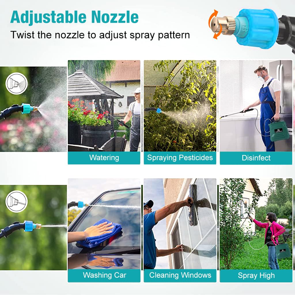 HASTHIP 5L Electric Agriculture Sprayer - with Watering Can & 3m Pipe & 2 Nozzles - USB Rechargeable Sprayer Pump - Portable Sprayer with Telescopic Wand for Gardening Greenhouse Planting Bush Flower