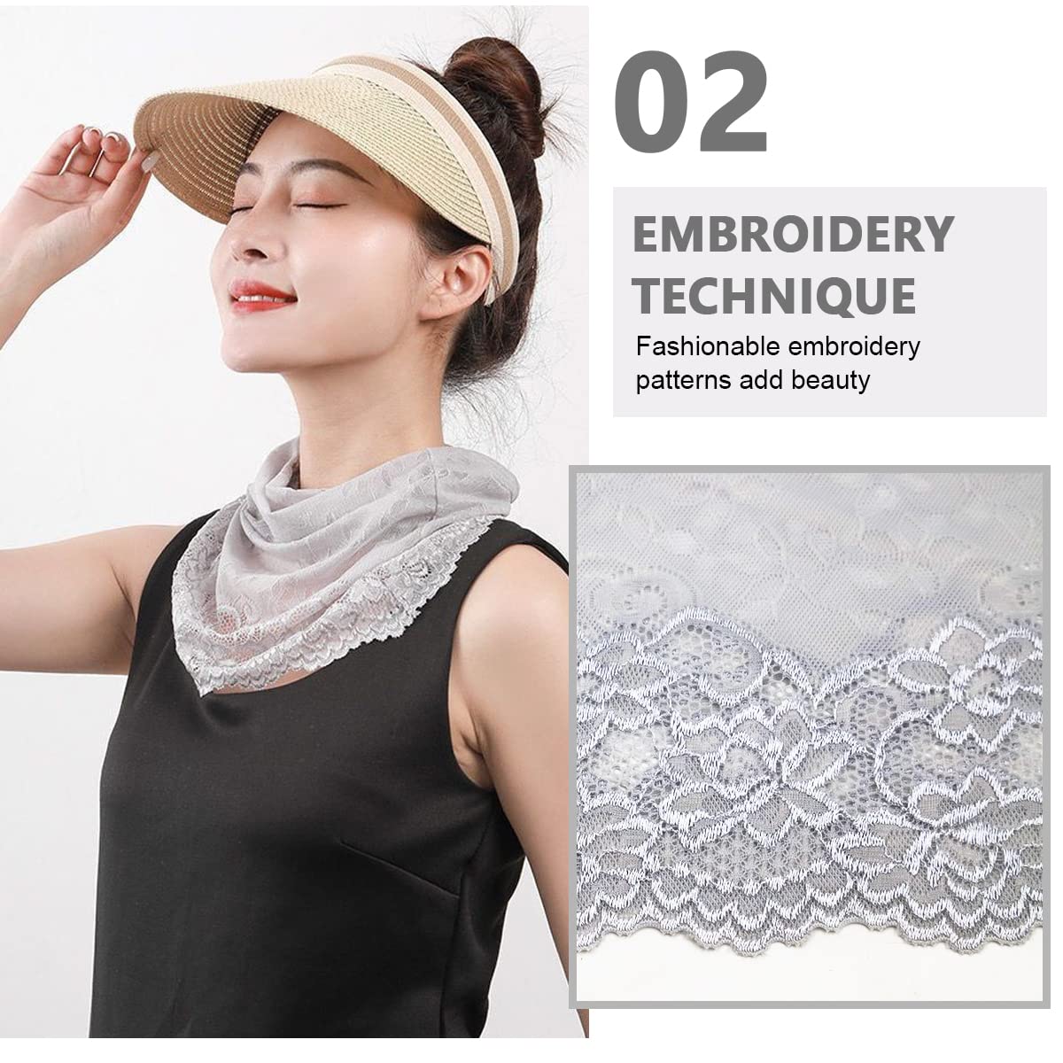 PALAY Lace Face Mask Face Cover for Women Sun Protection, Stylish Breathable UV Protection Embroidery Veil Face & Neck Covering for Girls - Hanging Ear Design