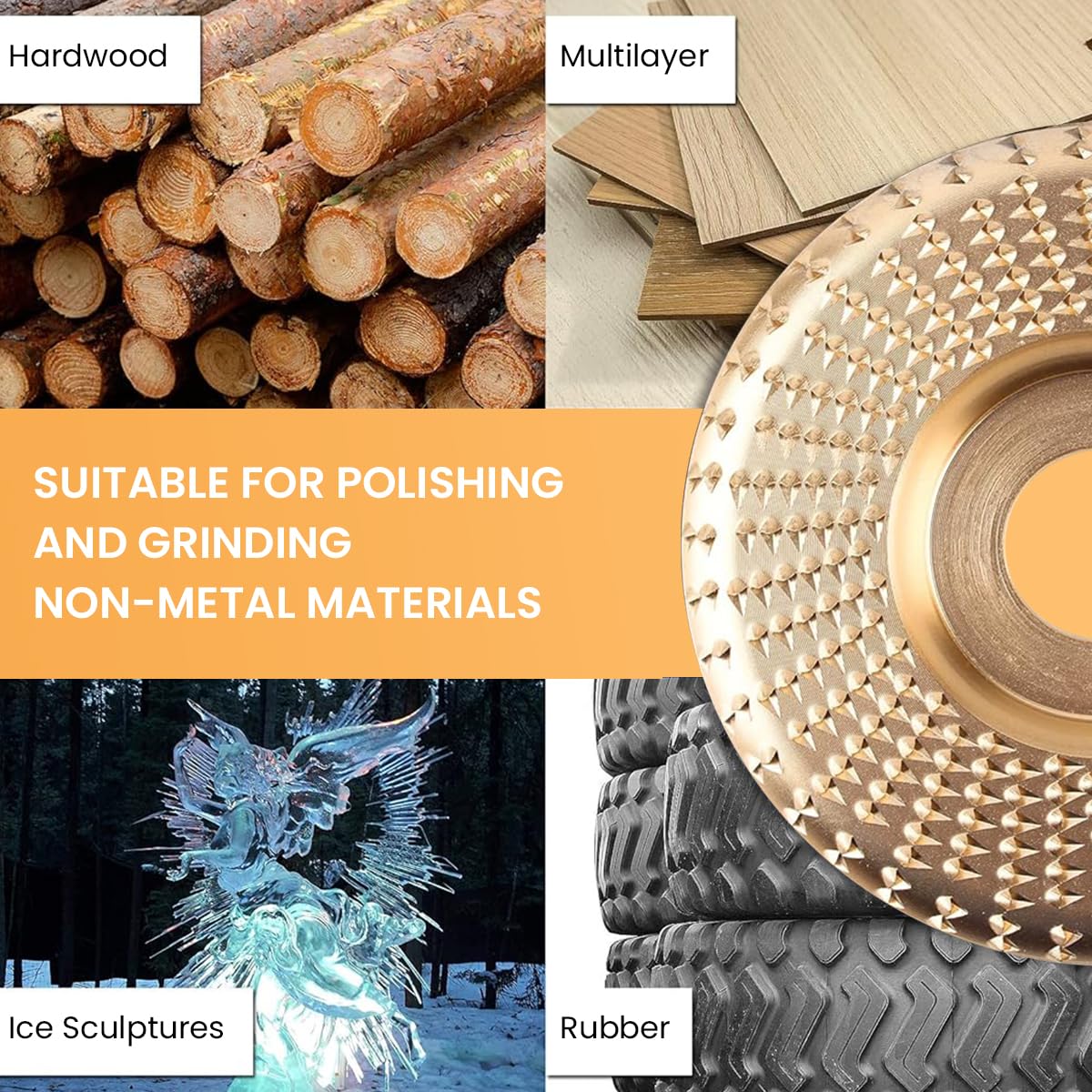 Serplex 5Pcs Angle Grinder Wood Carving Disc Set, 4 and 4 1/2 Angle Grinder Attachments with 5/8 inch Arbor, Stump Grinder Tool Grinding Wheel Shaping Disc for Wood Cutting, Grinder Cutting Wheel