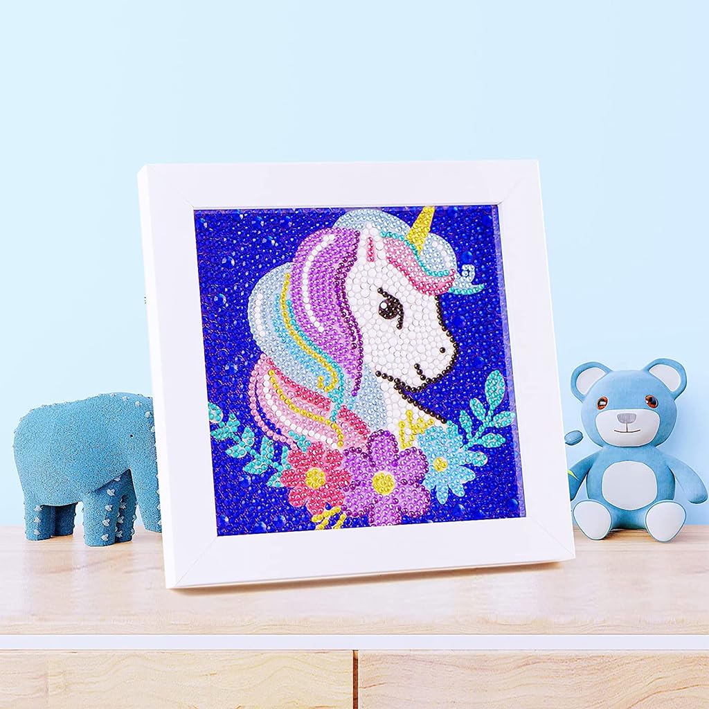 PATPAT DIY 5D Diamond Painting Kit for Kids Rainbow Unicorn Diamond Art Supplies, Arts and Crafts Painting with Frame & Tool, Unicorn Diamond Painting Art Kits for Children Unicorn DIY Desk Decor