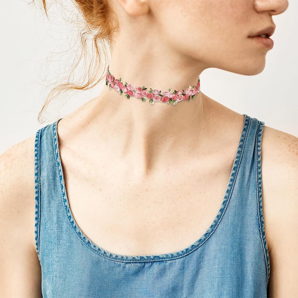 PALAY 8Pcs Floral Choker Necklace for Women, Choker Set for Women Latest Design Lace Flower Chokers, Fashion Velvet Necklace Choker, Gothic Punk Daisy Chain Choker for Women Girls (Adjustable)