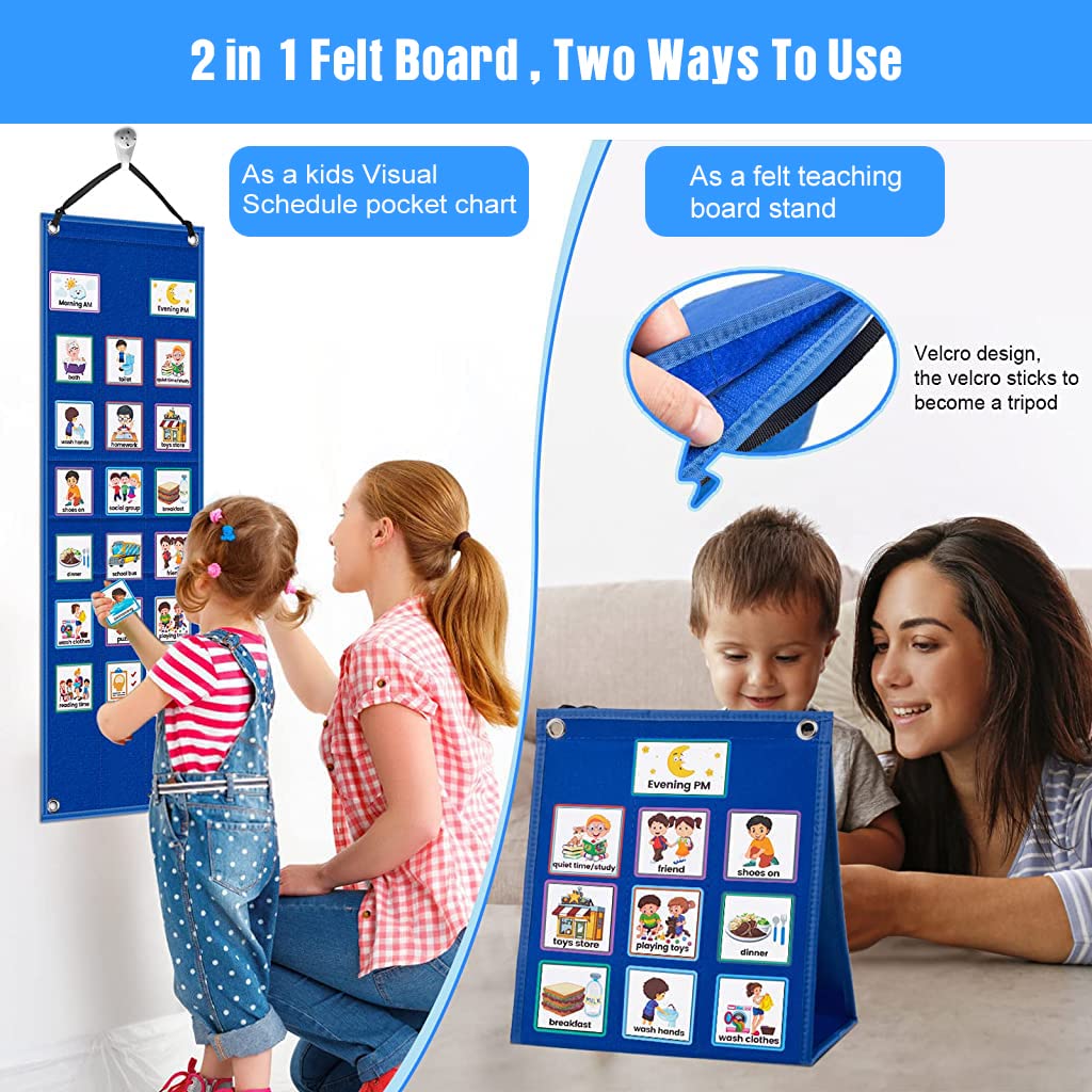 PATPAT Flash Cards for Kids Visual Schedule for Kids with Autism Wall Hanging Schedule Board Desk Daily Routine Chart with 70 Cards Montessori Toys for 3+ Year Old Kids Wall Planner for Home School