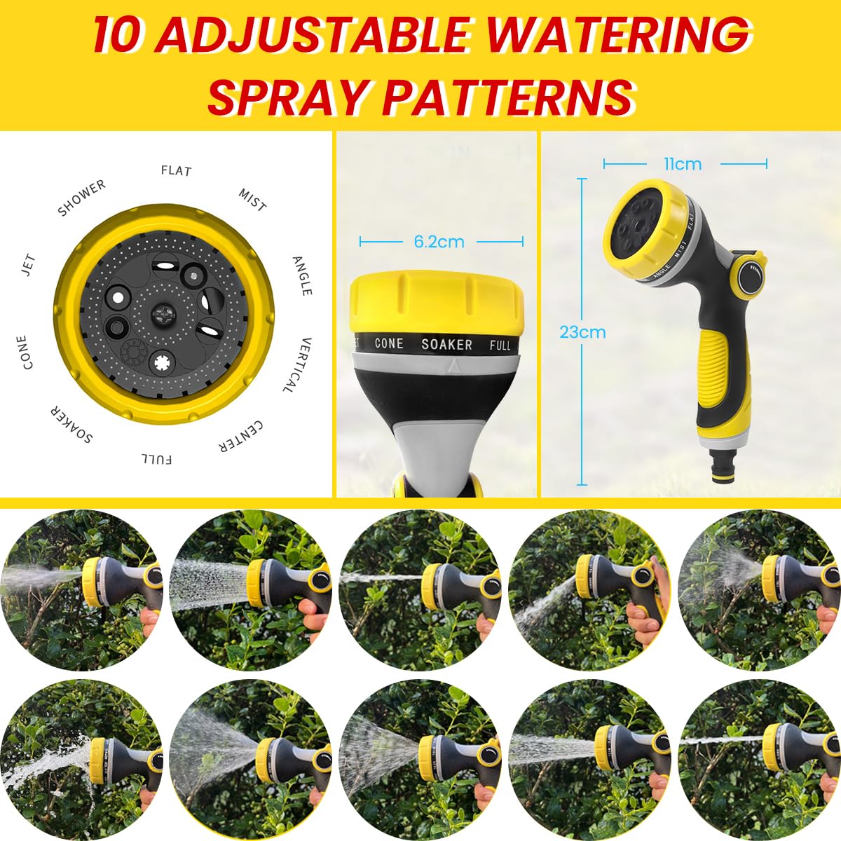 Serplex Hose Nozzle Sprayer with Multi Sprayer Adapters Gardening Hose Nozzle Sprayer with 10 Spray Modes Water Saving Hose Nozzle Sprayer Universal Hose Nozzle Sprayer for Irrigation, Car Washing