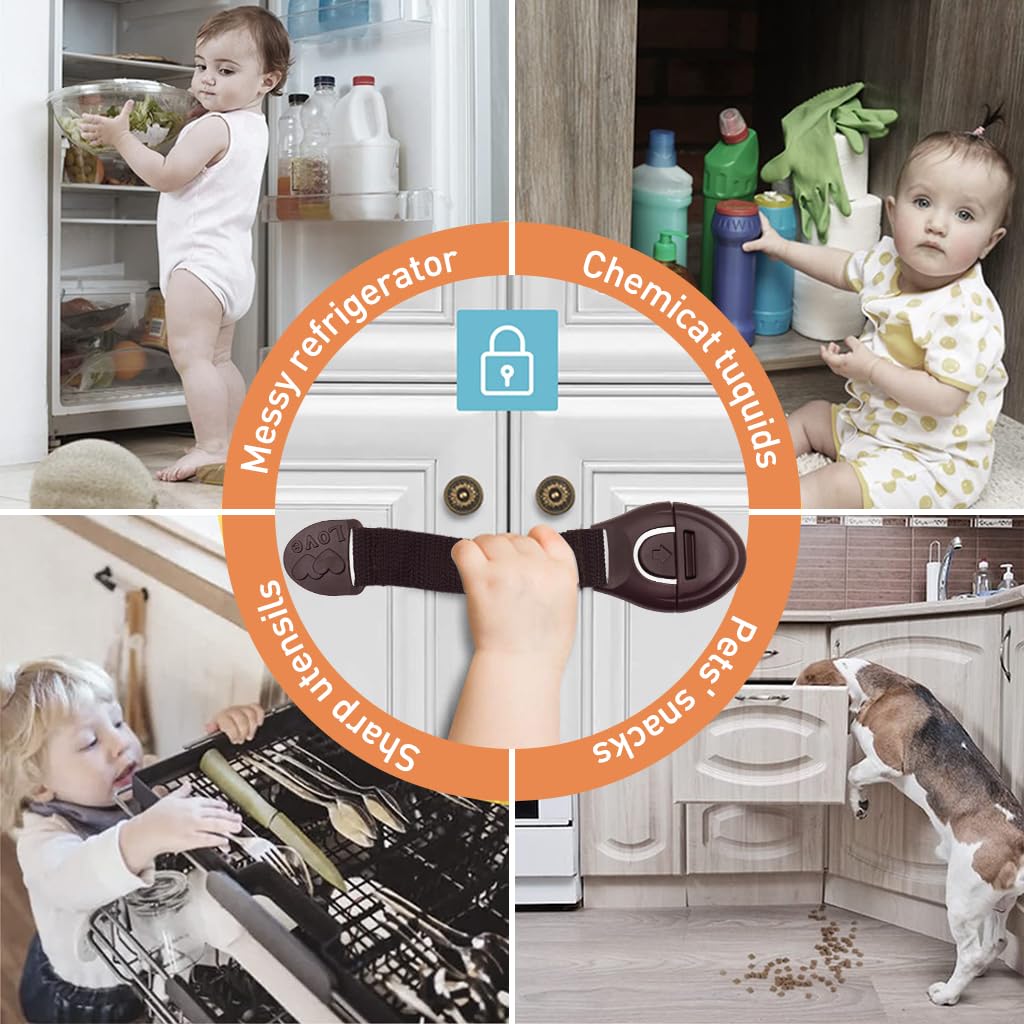 ZIBUYU 10pcs Safety Lock for Cabinets Refrigerator Door Locks Child-Proof Locks dhesive Strap Locks Child-Proof Drawer Locks Webbing Strap Locks for Door, Cabinet, Drawers Multi-Use