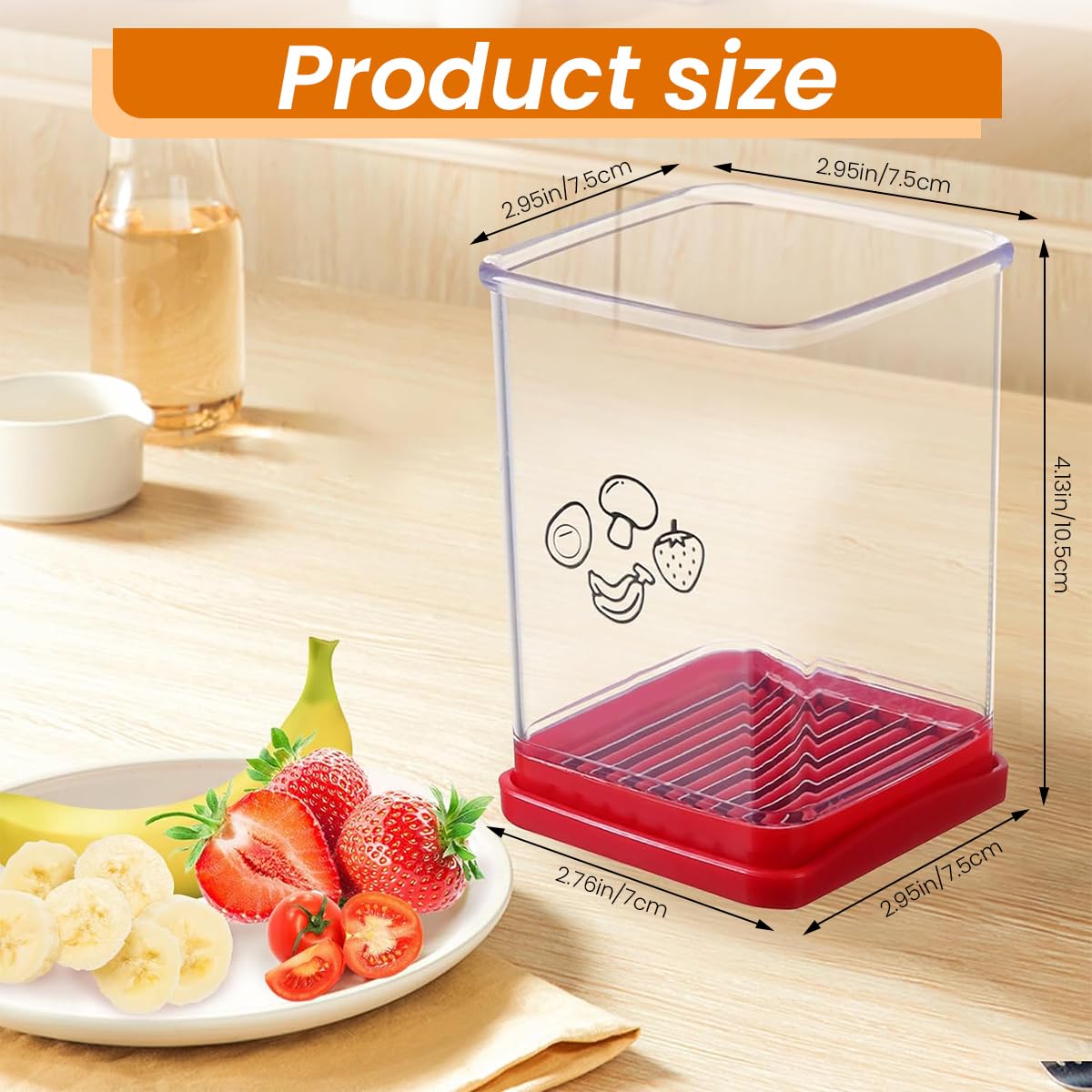 Supvox Fruit Slicer and Vegetable Fast Slicer, Stainless Steel Fruit Slicer Cup Egg Slicer, Stainless Steel Strawberry Cutter, Kitchen Portable Slicing Tool Vegetable Cutting Kitchen Gadget