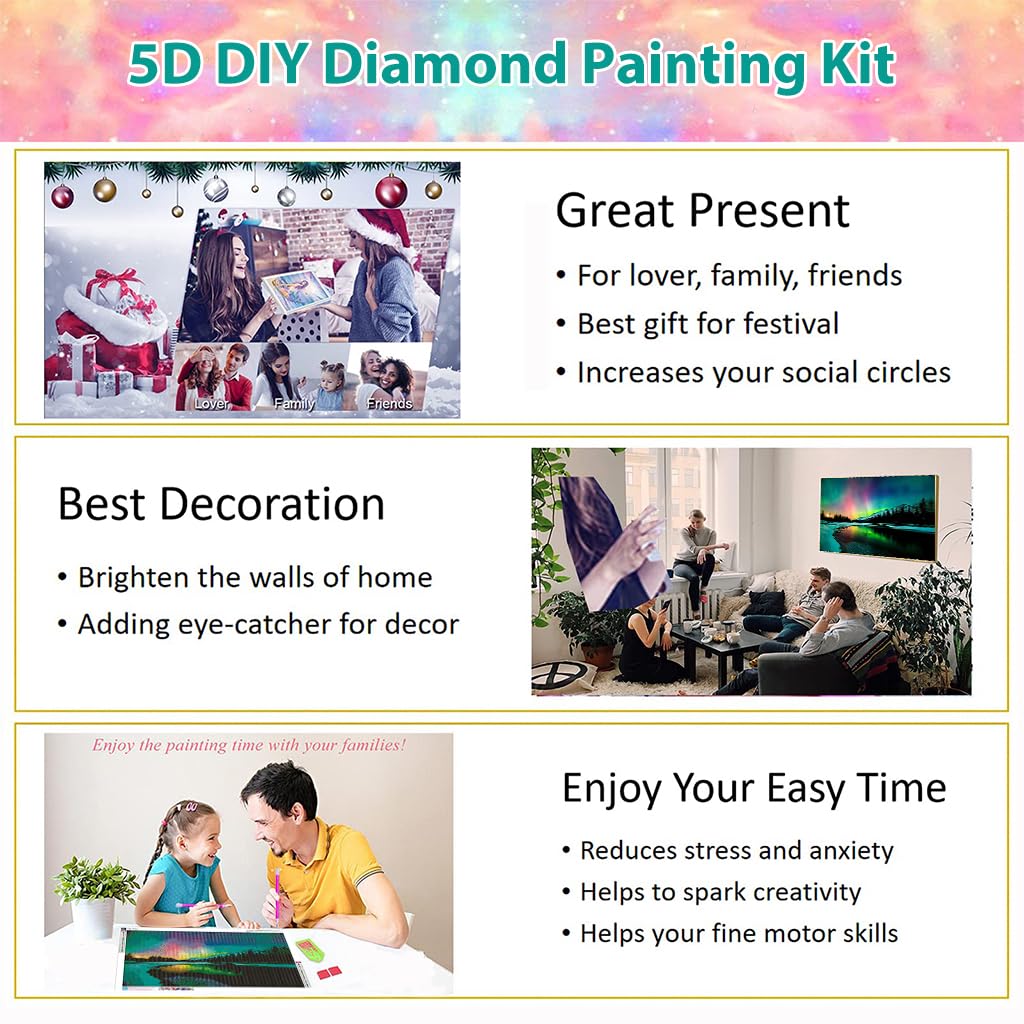 HASTHIP 5D Diamond Painting Kit, 27.5 X 15.7inch Large Size Aurora Lake Diamond Painting Kits for Adults, DIY Full Drill Crystal Rhinestone Arts and Crafts, Art Diamond Painting for Home Wall Decor