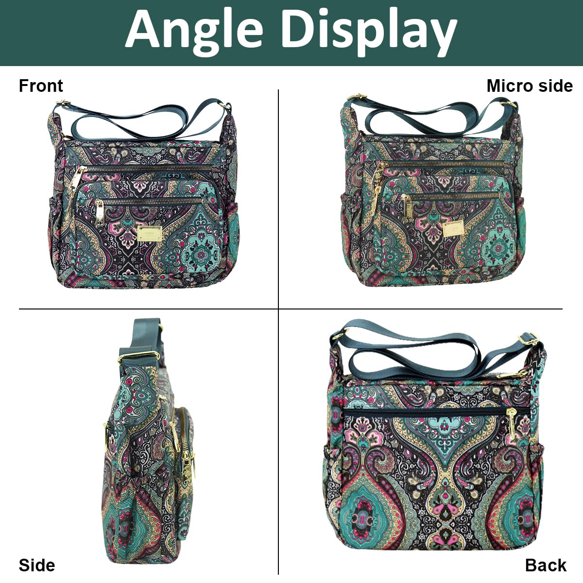 PALAY Women Crossbody Bag Fashion Nylon Print Satchel Travel Bag Multi Layer Shoulder Bag Crossbody Bag Casual Day Bag Satchel Handbag (10.2x3.9x8.2 inch)