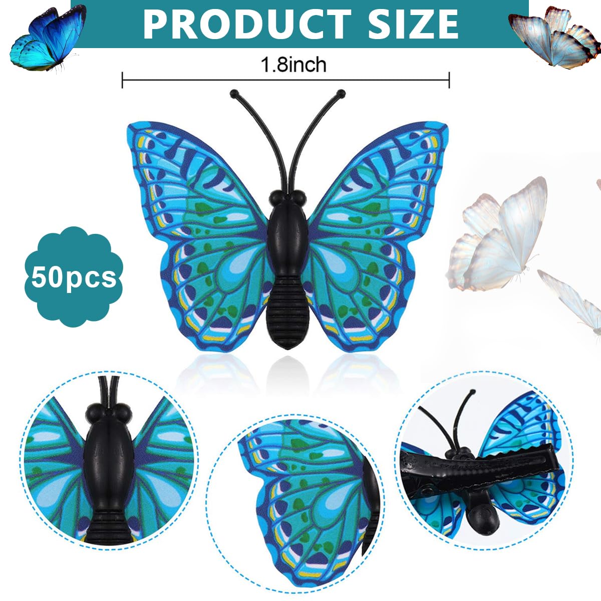 PALAY 50pcs Butterfly Hair Clips for Girls Kids, Cute Vivid 3D Butterfly Barrettes, Stylish Hair Clip Hair Accessories for Girls Teens Women Bridal, Party Favors
