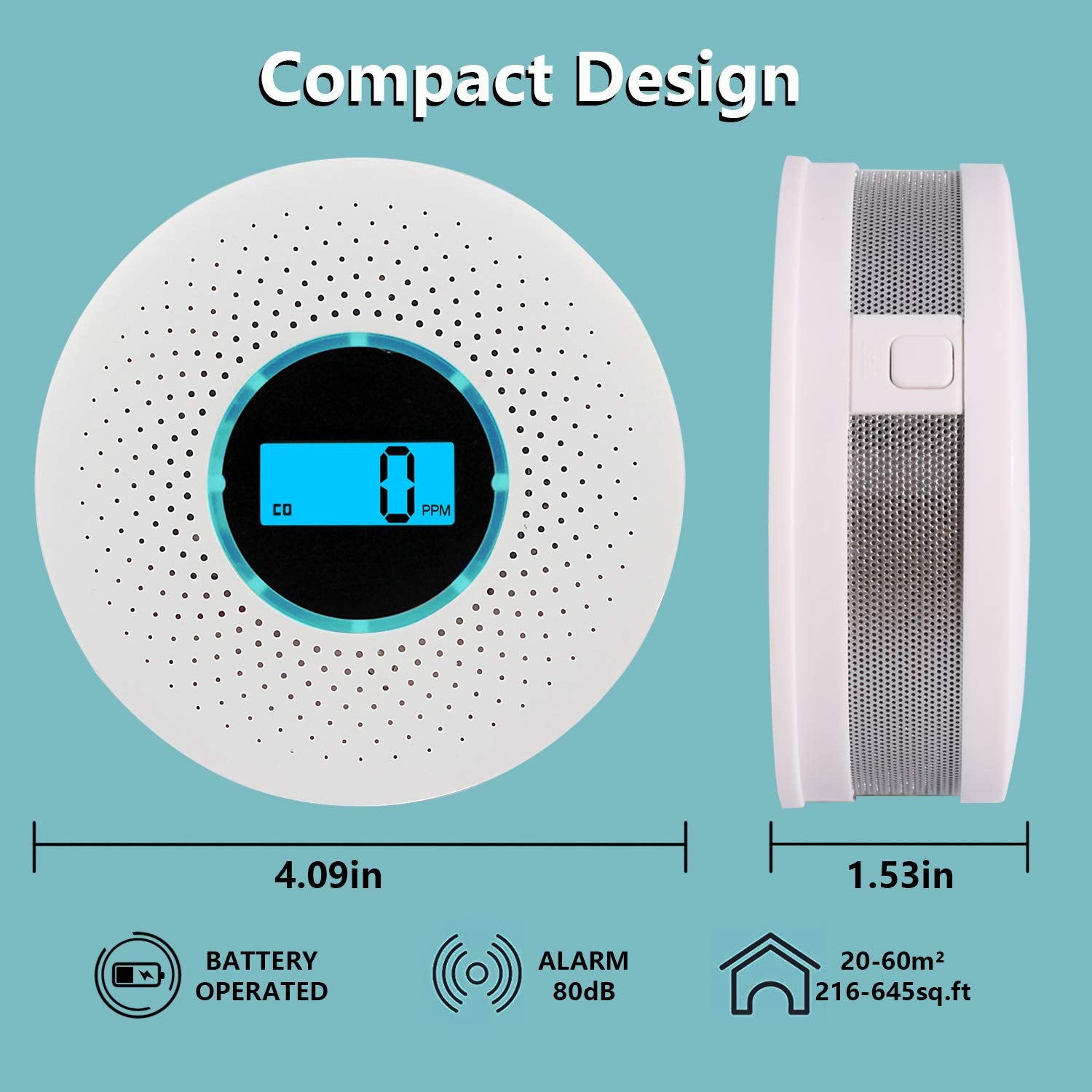 HASTHIP Smoke Detector 2 in1 Carbon Monoxide & Smoke Detector with Alarm, Fire Alarm Battery Operated with 80db Sound and Light Warning Alarm for Home Bedroom Office