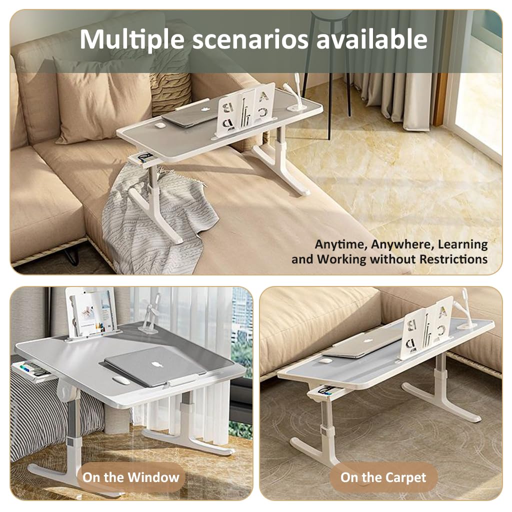 ZORBES Folding Laptop Desk on Bed Adjustable Height and Tilting Laptop Desk with Drawers, Phone Stand & 4 USB Ports Large Laptop Desk Bed Table for Reading, Writing, Working at Home