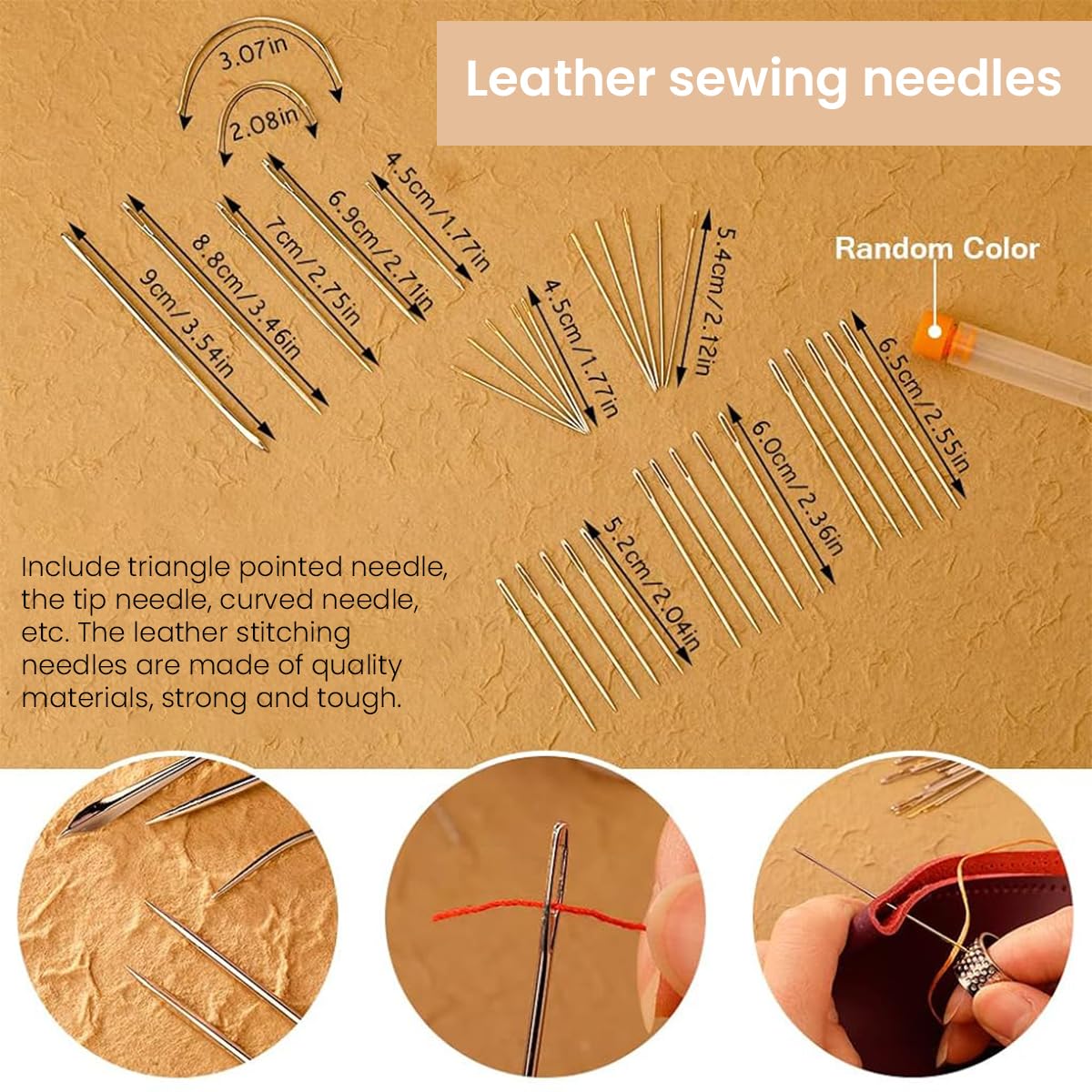 HASTHIP 59 Pcs Leather Sewing Kit, Leather Needles for Hand Sewing, Heavy Duty Sewing Upholstery Repair Kit Waxed Thread Large-Eye Stitching Needles for Carseat Backpack Carpet Boots Shoes Sofa