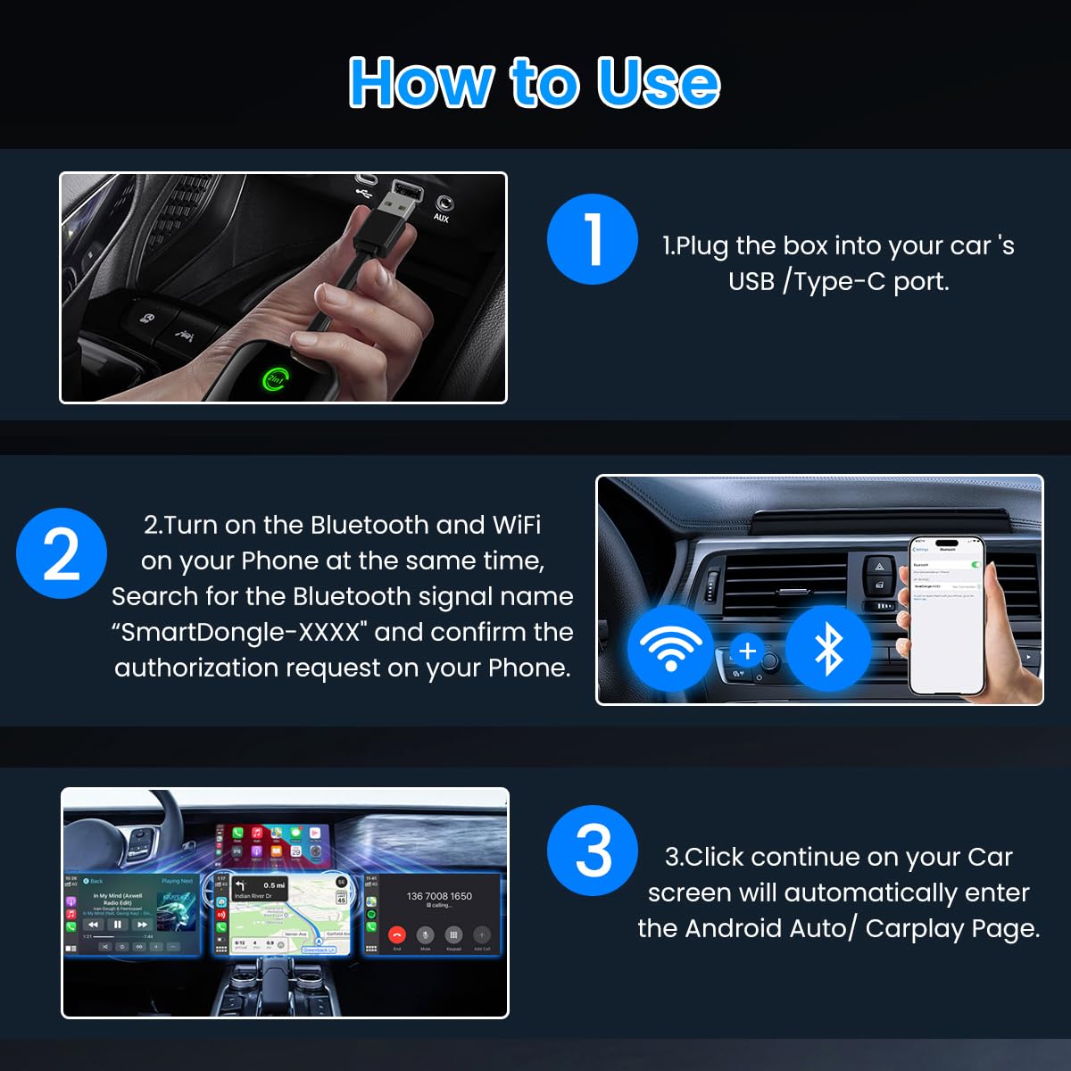 zitronix Carplay and Android Auto Wireless USB Adapter 2 in 1,Wireless Convert for Wired Carplay and Android Auto BT 5.3 & 2.4GHz/5GHz Dual Mold Wifi Connection Plug and Go Universal Wireless Convert