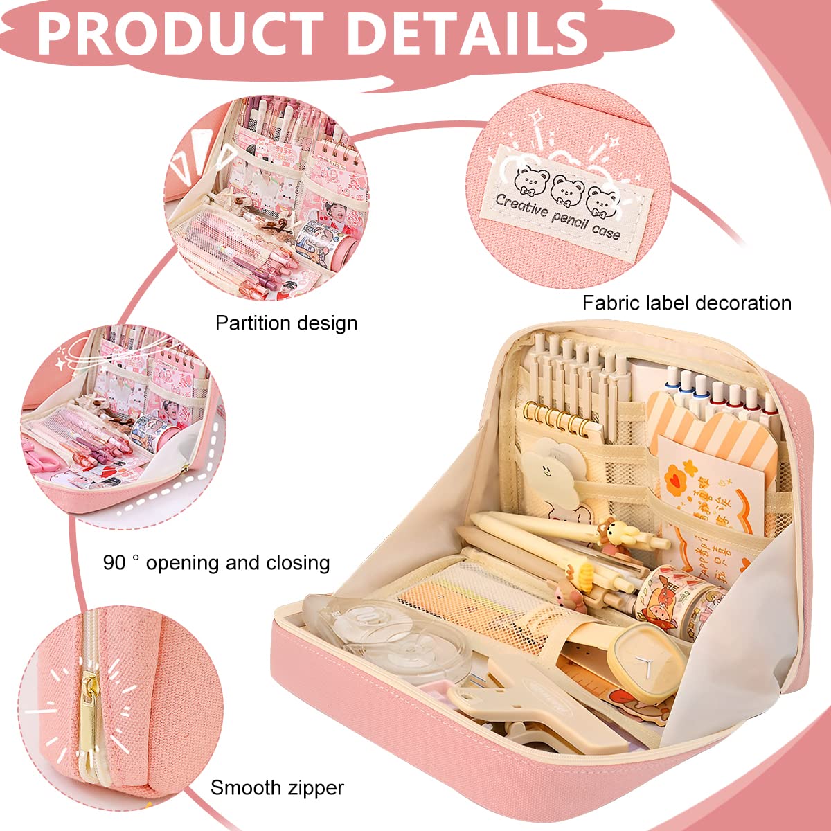 Climberty Large Capacity Pencil Case Pencil Pouch School Supplies, College Students Office Simple Stationery Pencil Holder Bag, Stationery Organizer Pencil Pouch for Boys Girls (Pink)