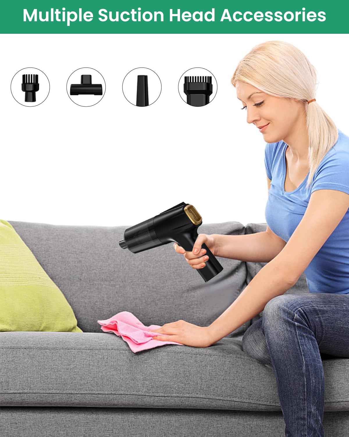 ZORBES Compressed Air Duster, 120W Compressed Air Can for Cleaning PC, 7.4V Compressed Air Blower for Computer Cleaner, 16000Pa Car Vacuum Cleaner Electric Keyboard Duster with Multi-Nozzles for Home
