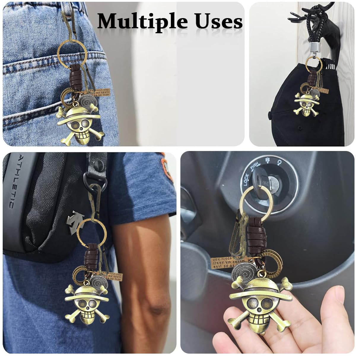 PATPAT One Piece Keychain with Snap Buckles Alloy Jolly Roger Key Chains for Bikes Antique Steampunk Monkey D. Luffy's Jolly Roger Pendent Keychain One Piece Merchandise Gift for Men