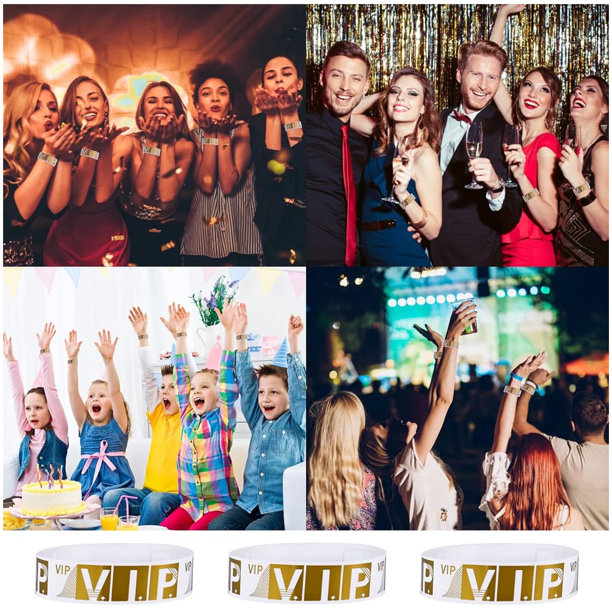 HASTHIP 300 Pcs VIP Wristbands for Customers Waterproof Paper Bracelets Lightweight Event Wristbands for Party Concert Club Amusement Park Festivals, Gold
