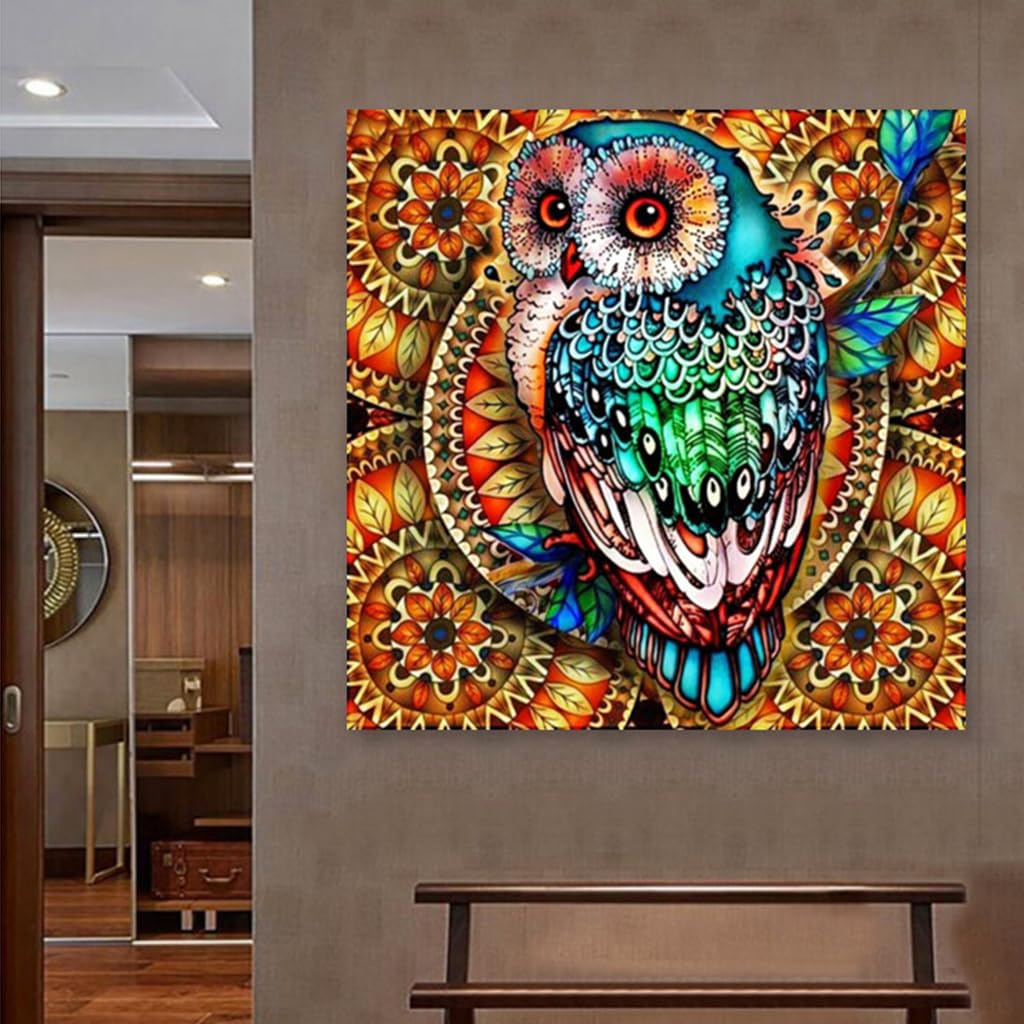 HASTHIP Diamond Painting Kit, 5D Diamond Painting Kit for Adults & Kids, 30 * 30cm Owl Full Drill Rhinestone Embroidery Cross Stitch Pictures Arts Craft for Home Wall Decor (Mandala)