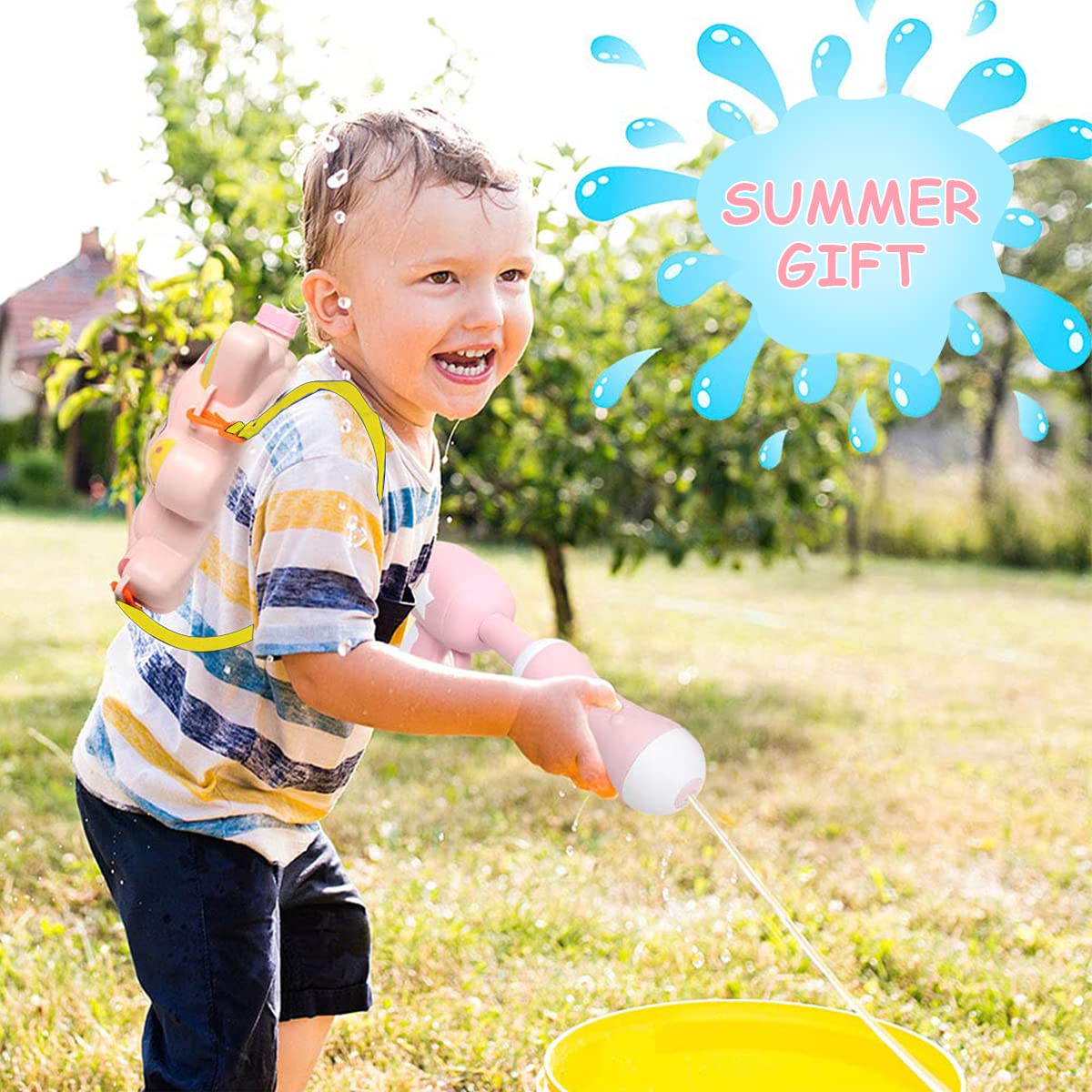 PATPAT Water Gun for Kids, Holi Water Gun with 2L Large Water Tank & Adjustable Straps, Kids Water Pistol Gun with Pressure Mechanism for Long Throw, Pool Toys for Summer Beach/Water Fight Game