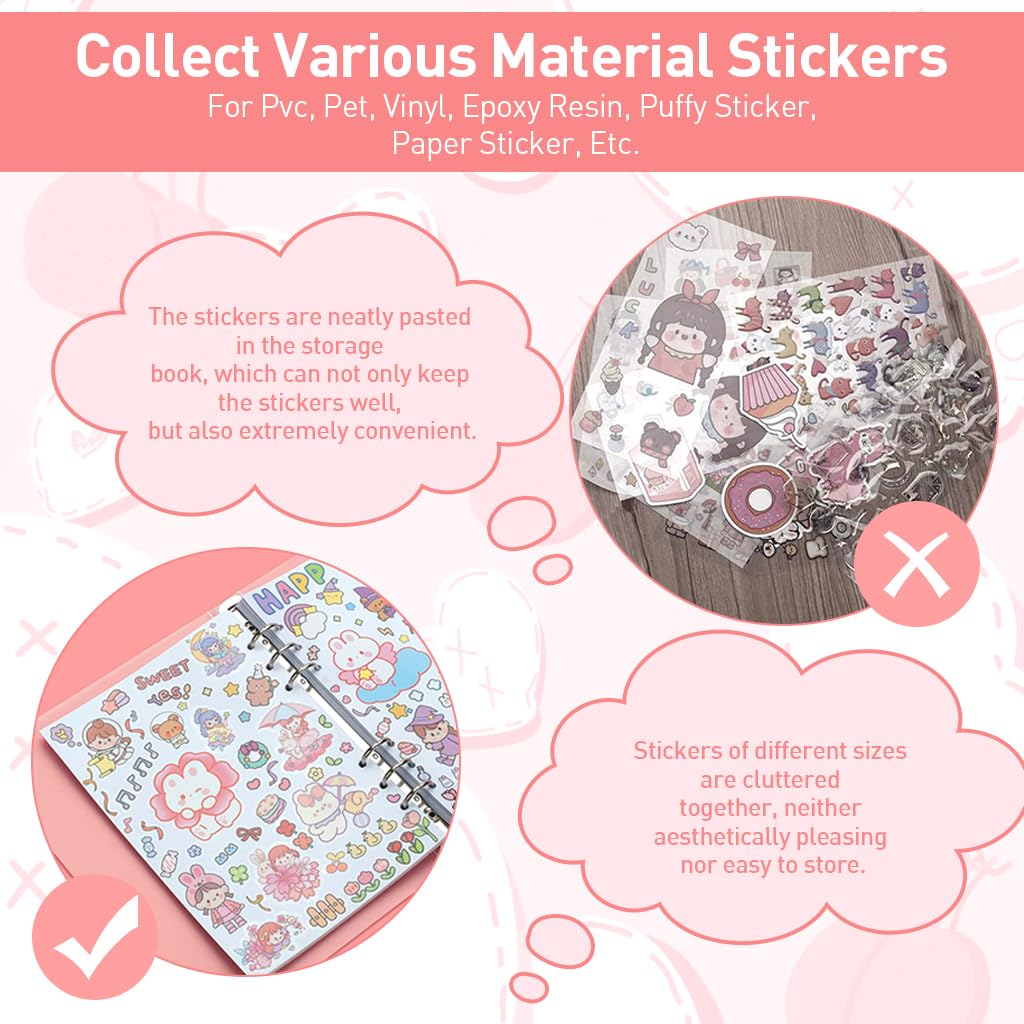 HASTHIP A5 Reusable Sticker Book with Pickup Tweezer & Transfer Shovel, 32-Sheet Spiral Notebook for Sticker Collection, Collection Storage Book for Adults Release Paper Sticker Saver Holder Book