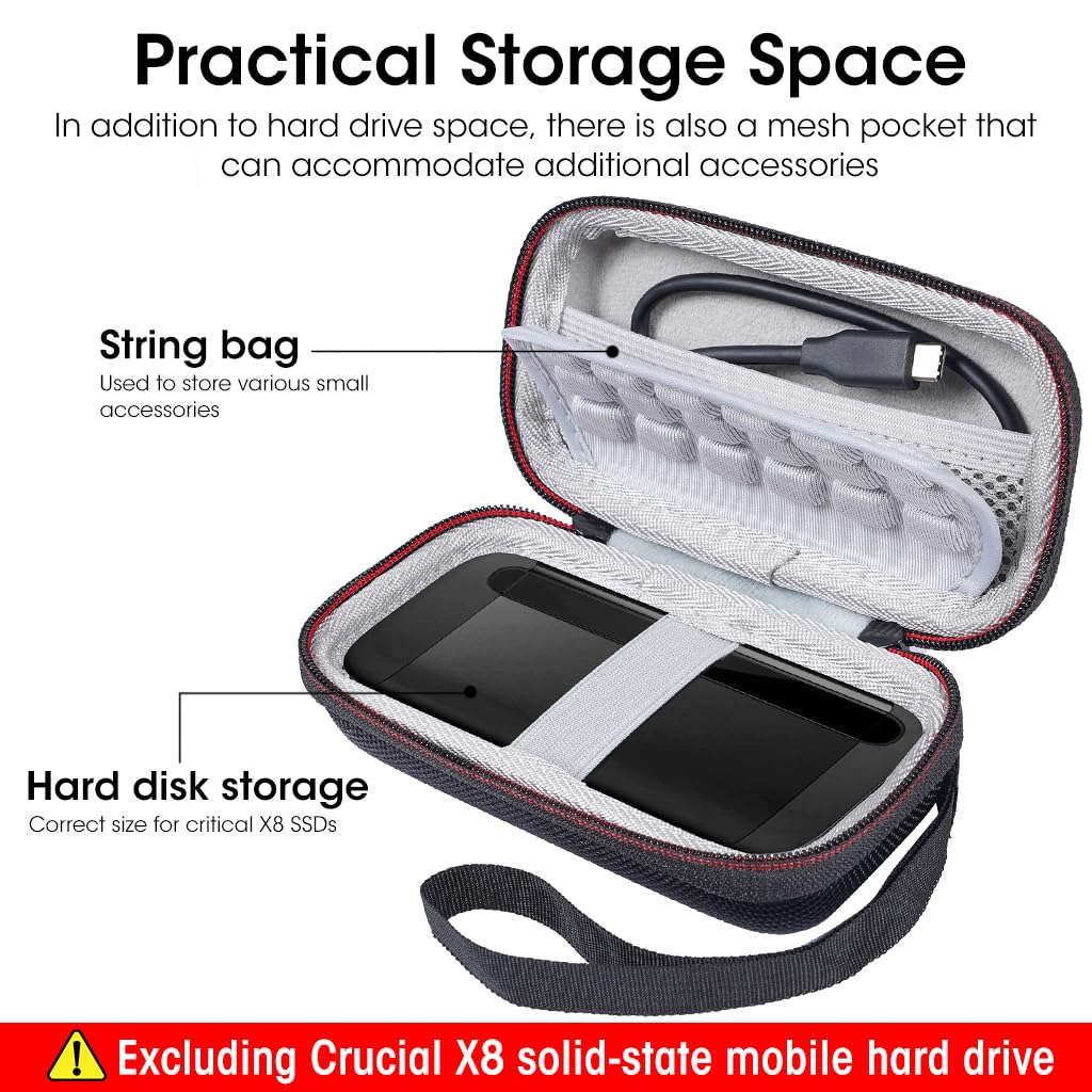 Verilux Hard Drive Storage Bag for SanDisk 500GB/ 250GB/ 1TB/ 2TB/ 4TB Portable SSD- SDSSDE61/ SDSSDE60-Black (Black SSD Crucial X8)