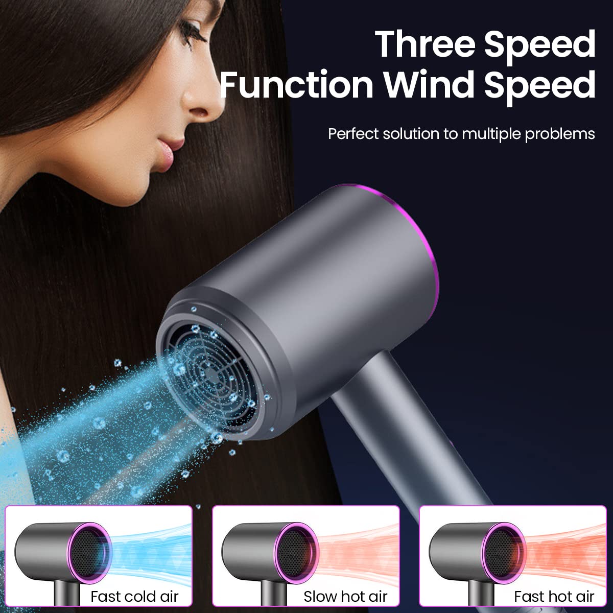HANNEA Hair Dryer For Women Men, Hair Dryers Blow Dryer Professional Stylish Hair Blower 1200 Watts With 3 Temperature Settings (Hot/Cool/Warm) (Grey)