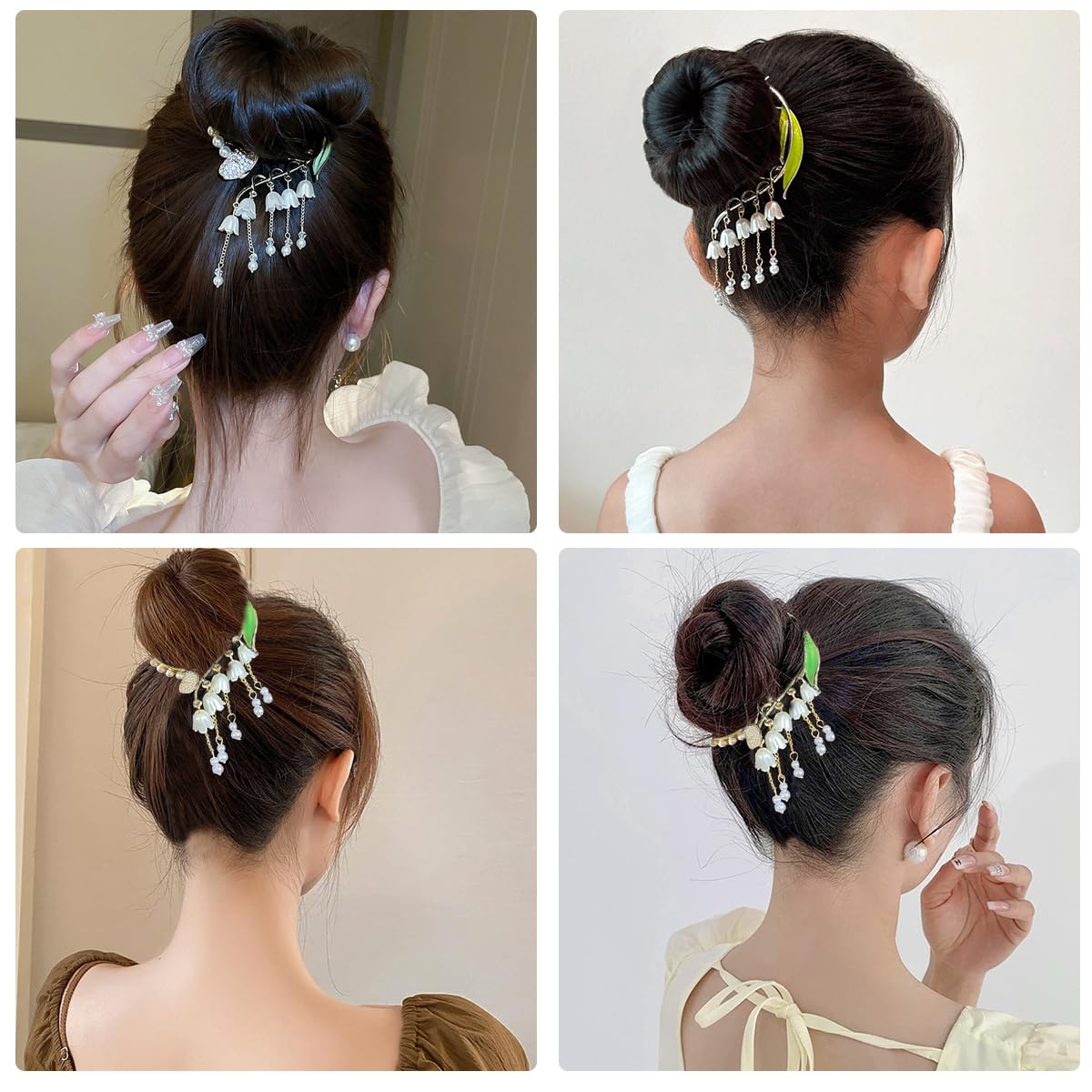 PALAY Pearl Tassel Hair Bun Accessories for Women, Stylish Flower Hair Bun Clips, Rhinestone Hair Claw Clips Ponytail Holder Buckle, Hair Styling Hair Accessories for Girls Gift